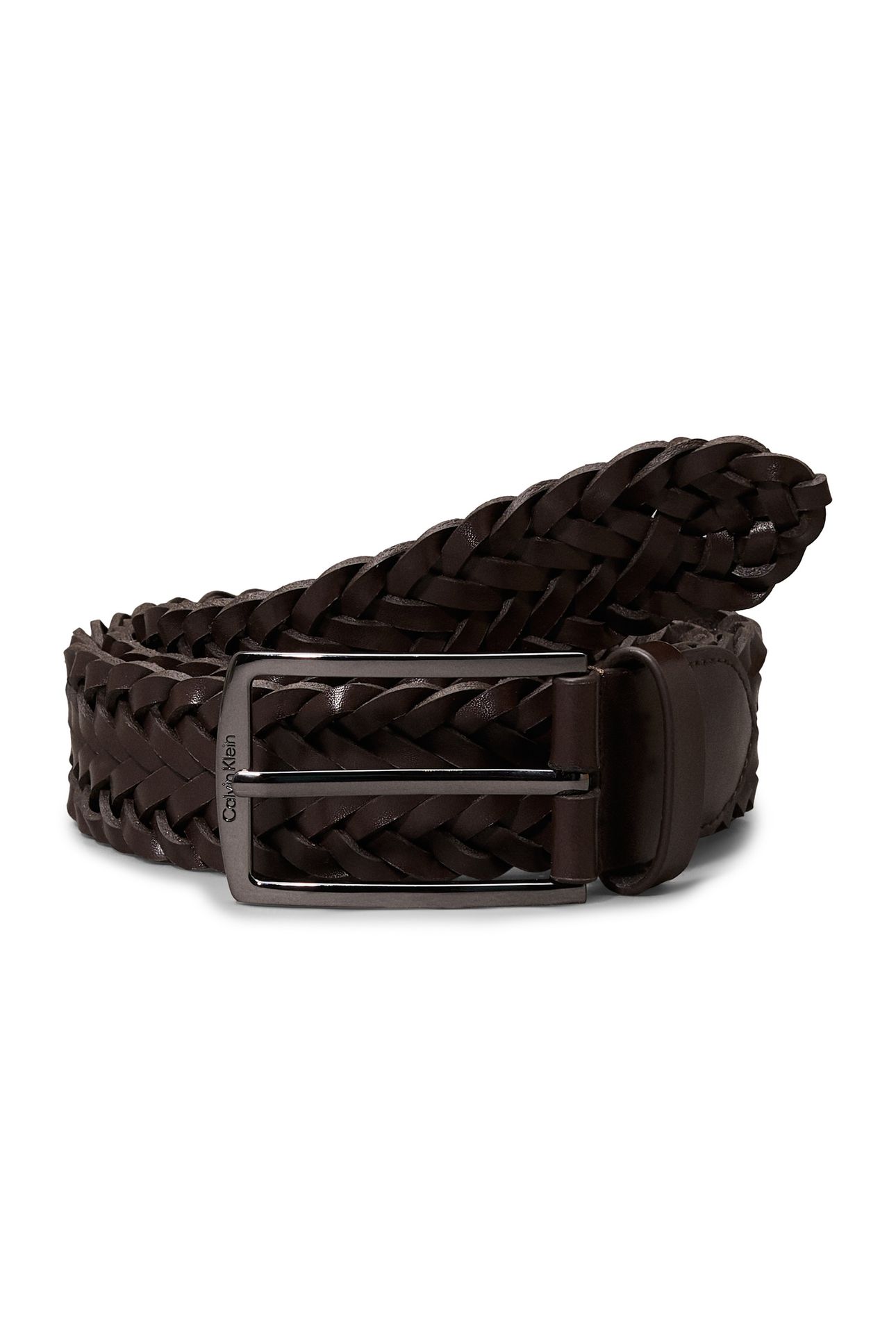 CK CASUAL ELONGATED BELT DARK BROWN BRAIDED 1
