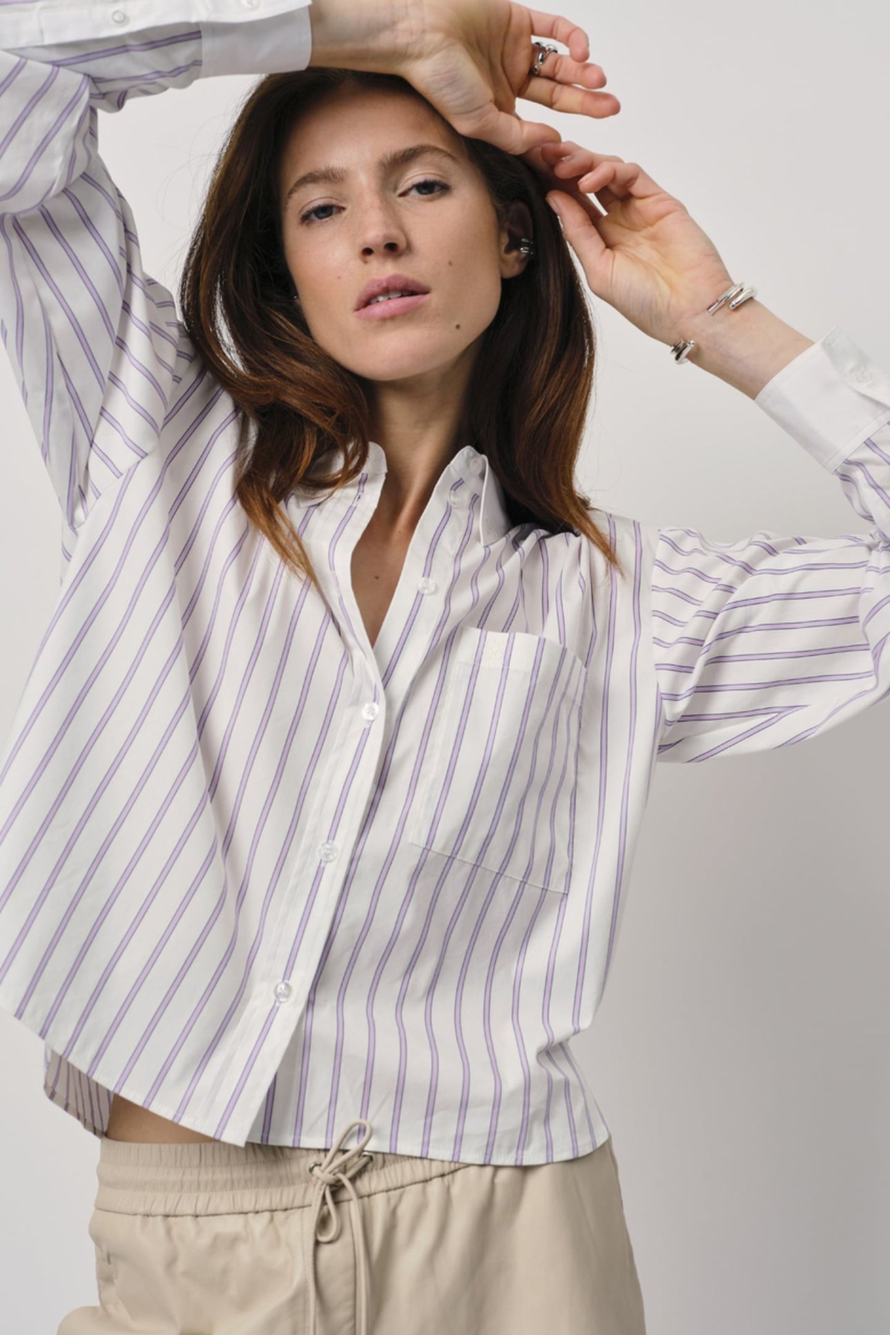 BARIQUE CROPPED STRIPE SHIRT ARCTIC LILAC 2