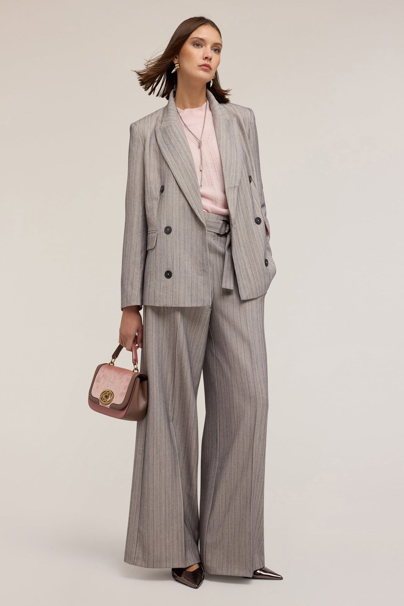 STRUCTURED DOUBLE-BREASTED PINSTRIPE JACKET GREY 1