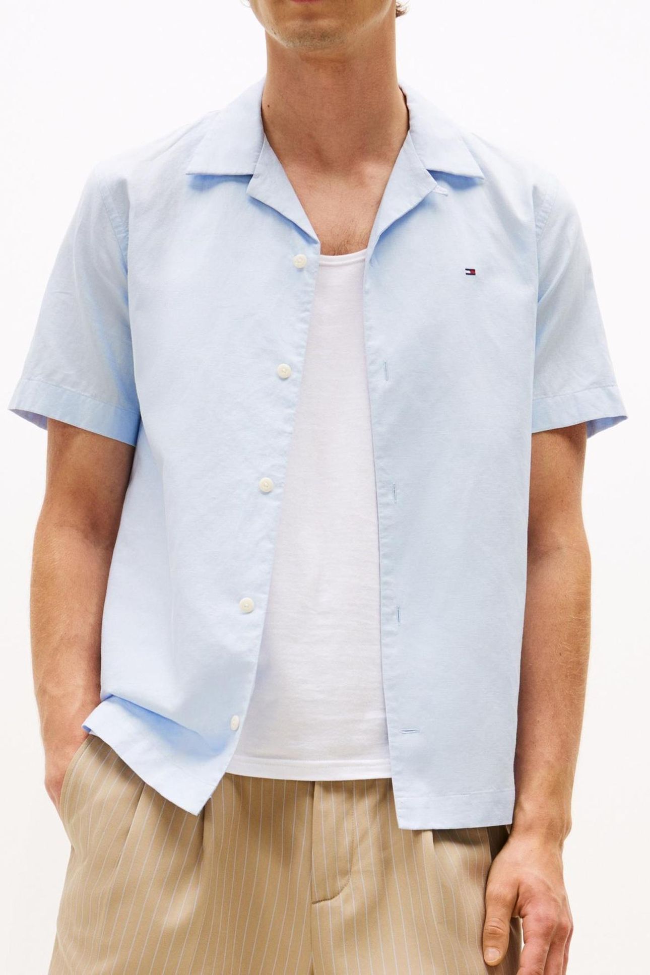 LINEN BLEND SOLID SHIRT BREEZY BLUE 1