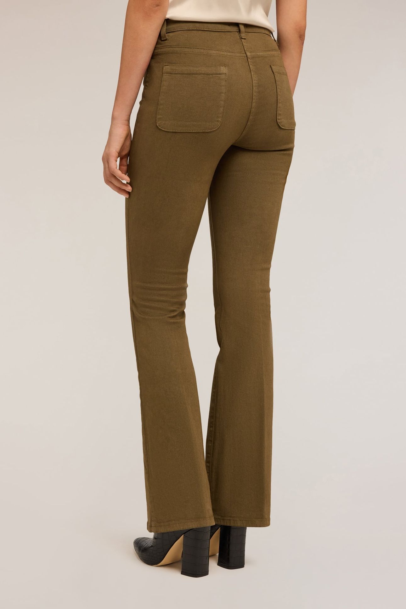 COTTON DRILL FLARE PANTS MILITARY GREEN 3