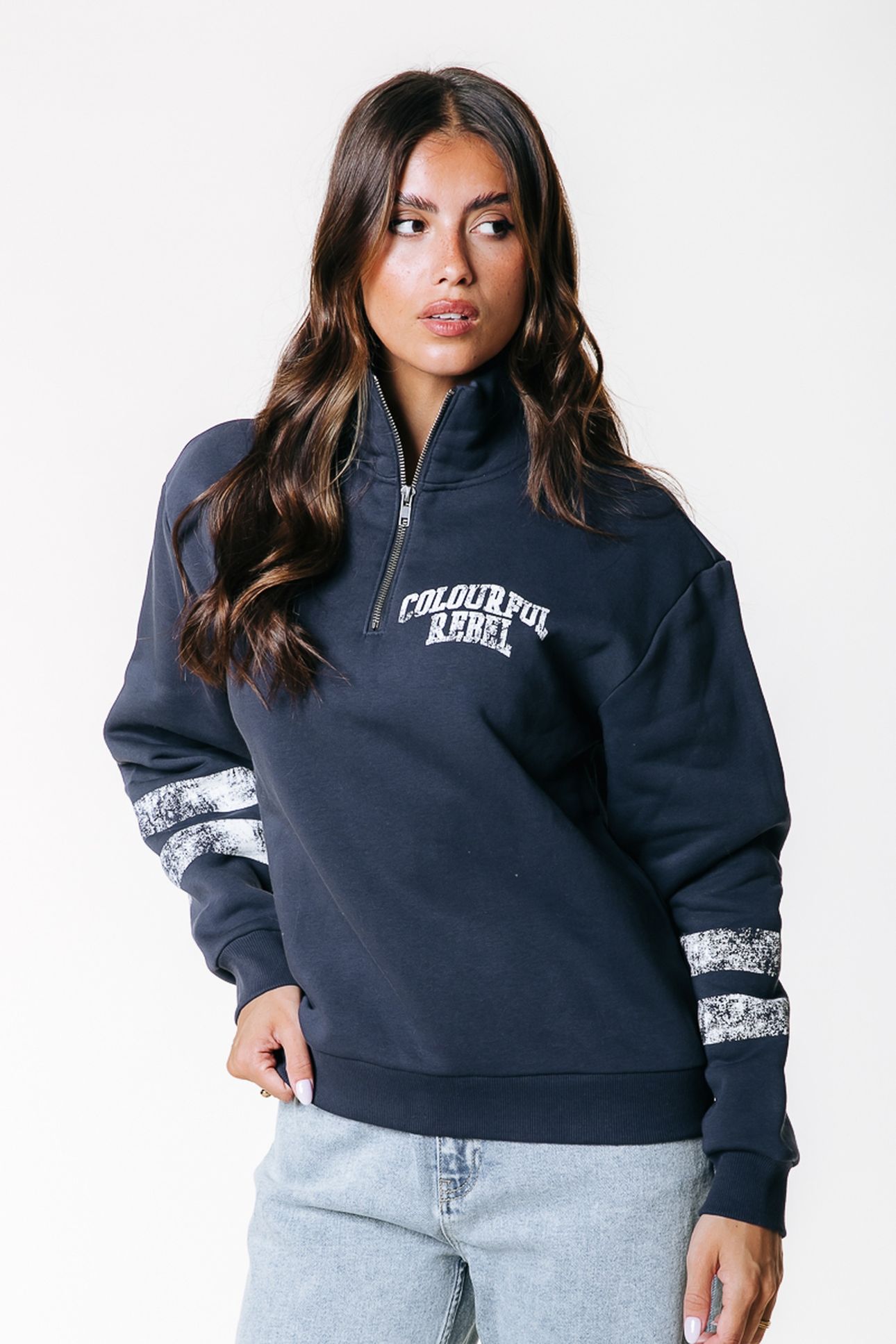 VARSITY LOGO RELAXED ZIP SWEAT NAVY 1