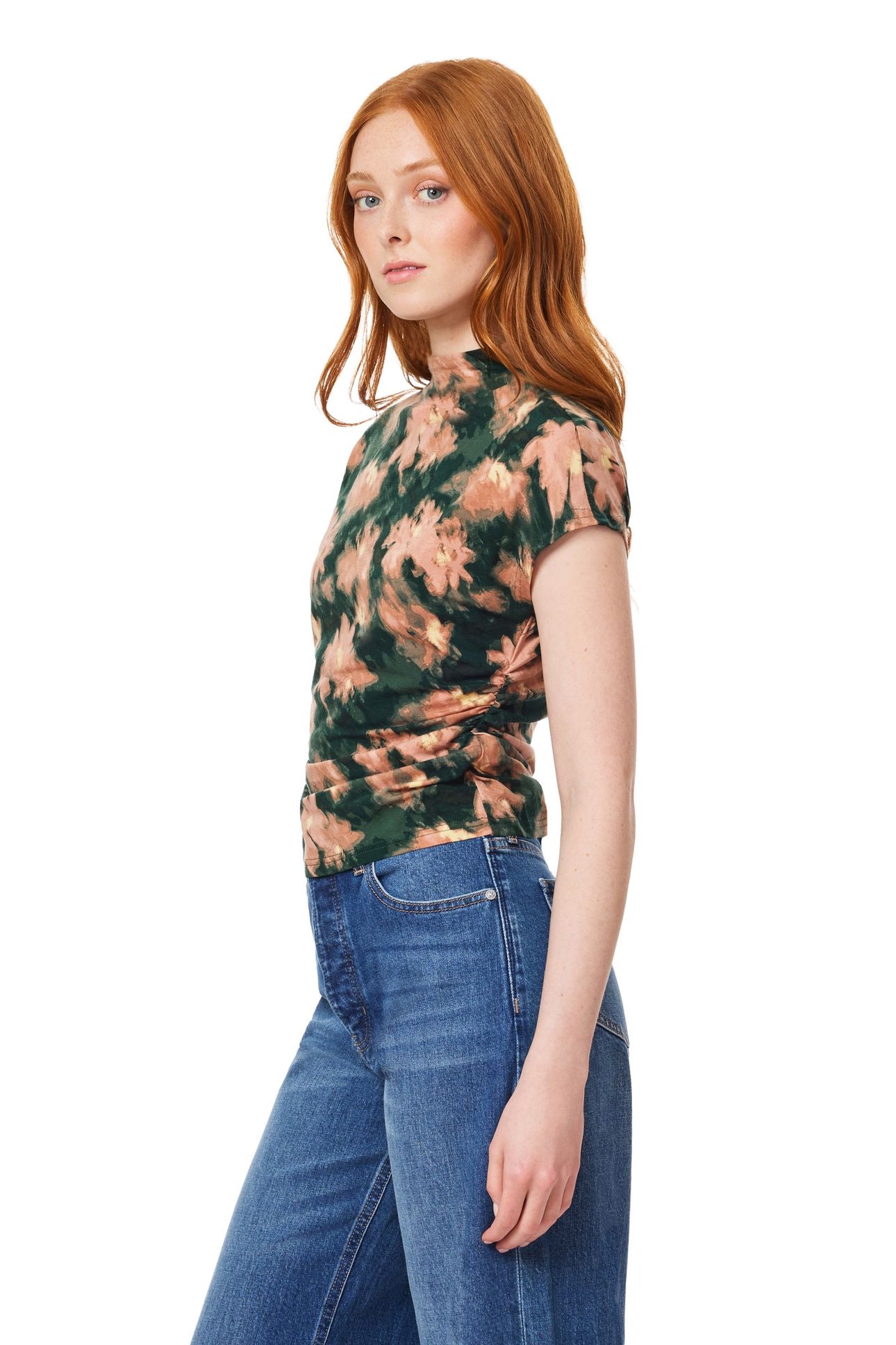 DOLMAN FUNNEL NECK TOP SCARAB BLURRED FLORAL 7