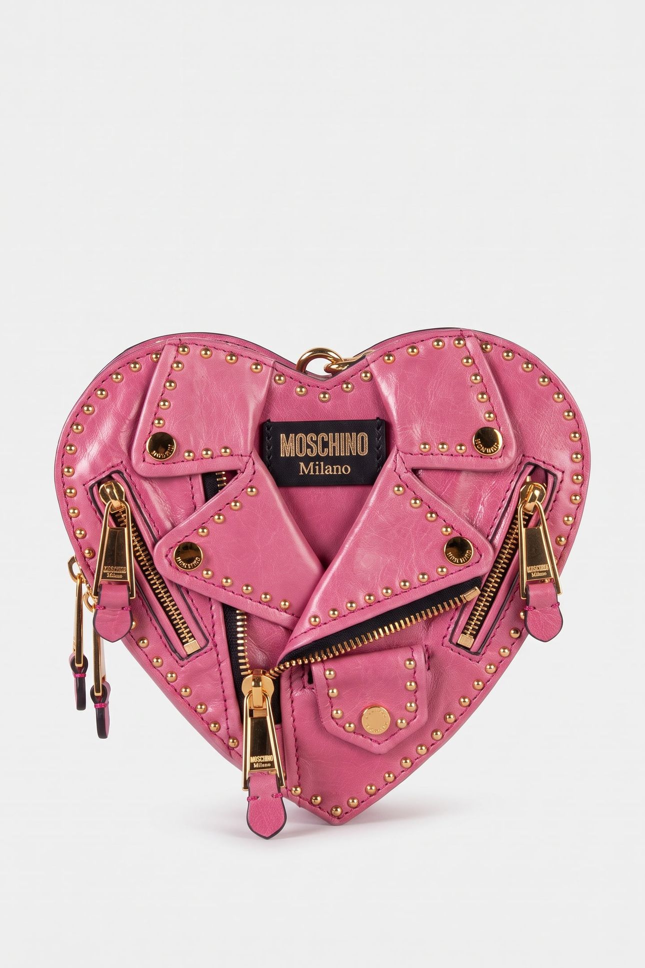 HEART BAG IN SHINY CALFSKIN WITH STUDS PINK 1