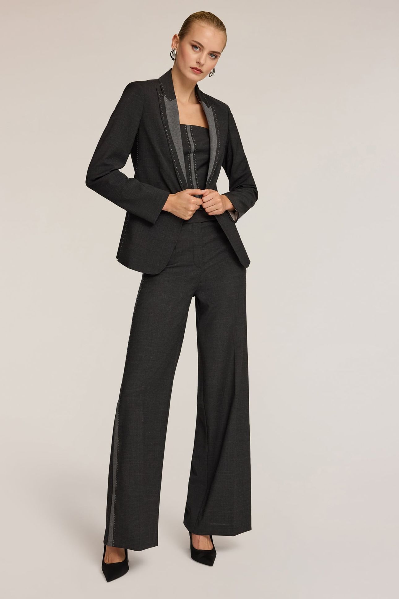 MIXED WOOL CANVAS BLAZER WITH TOPSTITCHING GREY 2
