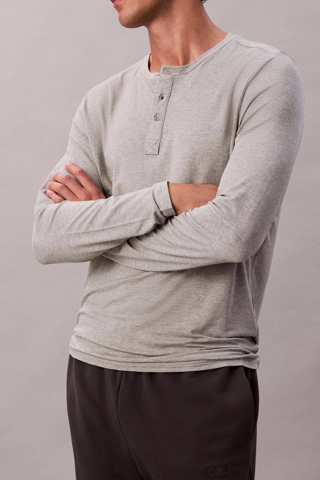 MODAL L/S HENLEY GREY HEATHER 8