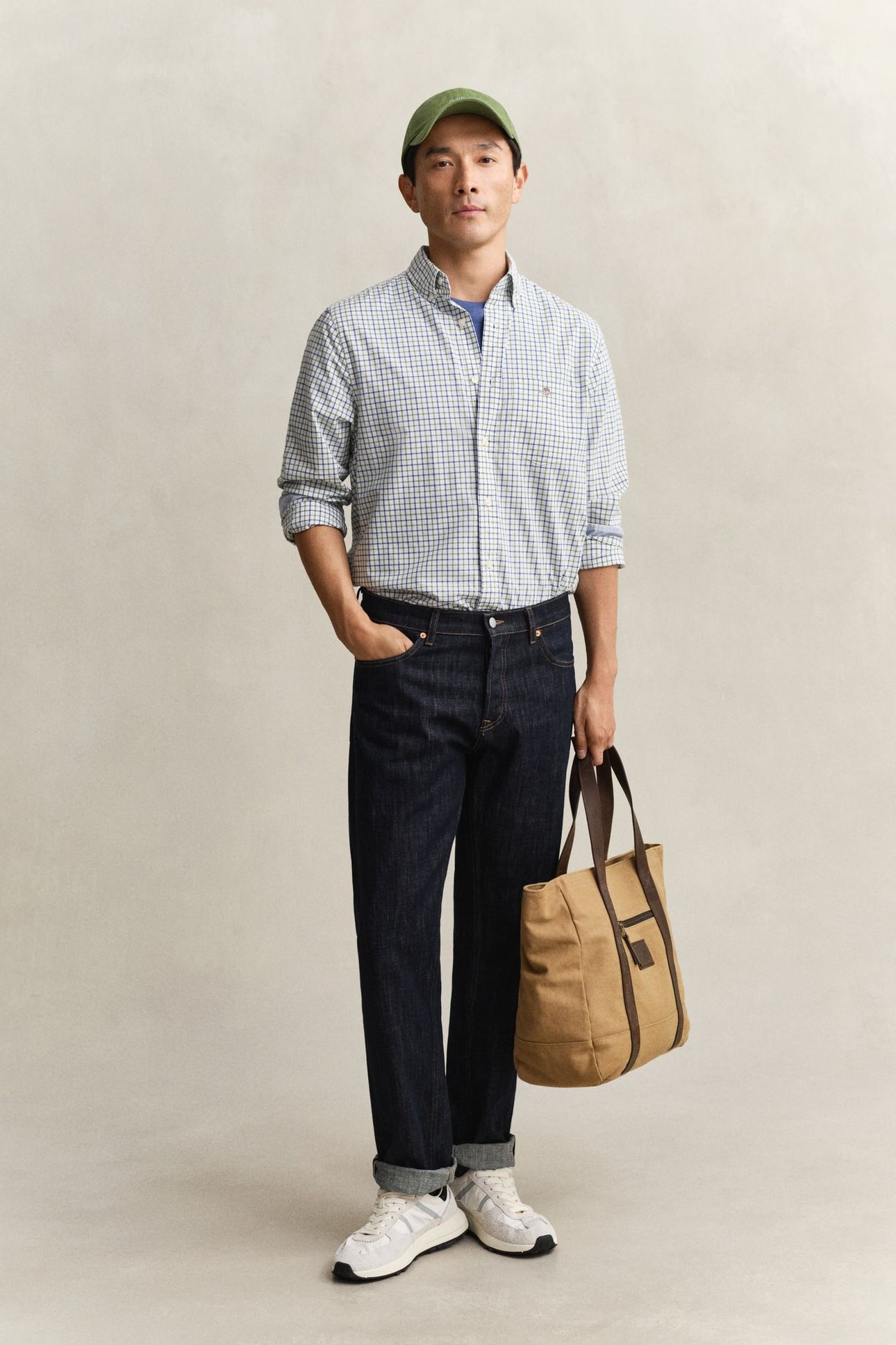 REG CLASSIC POPLIN CHECK HERB GREEN 3