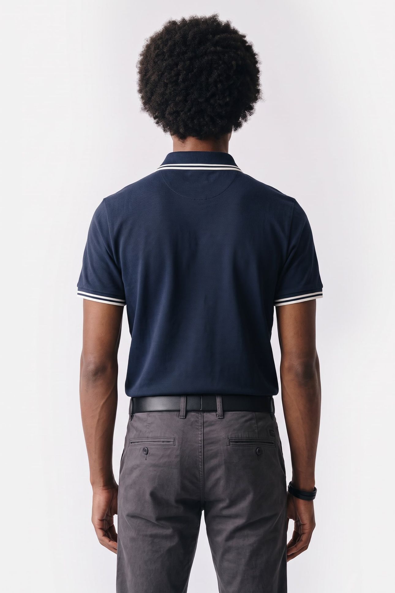 STRIPED COLLAR SLIM POLO S/S BLUE 2