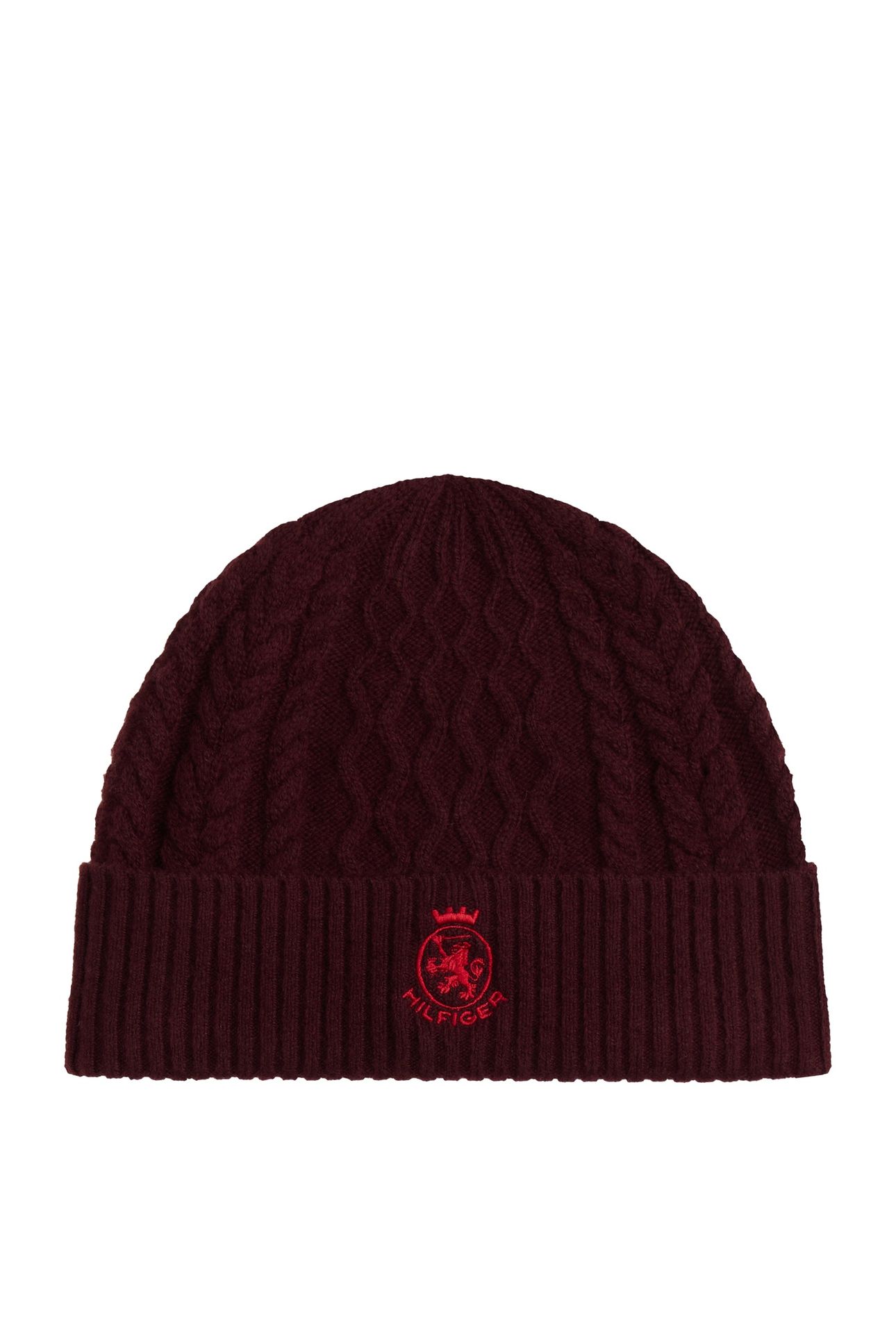 TH CREST KNIT BEANIE DEEP BURGUNDY/BLUE 1