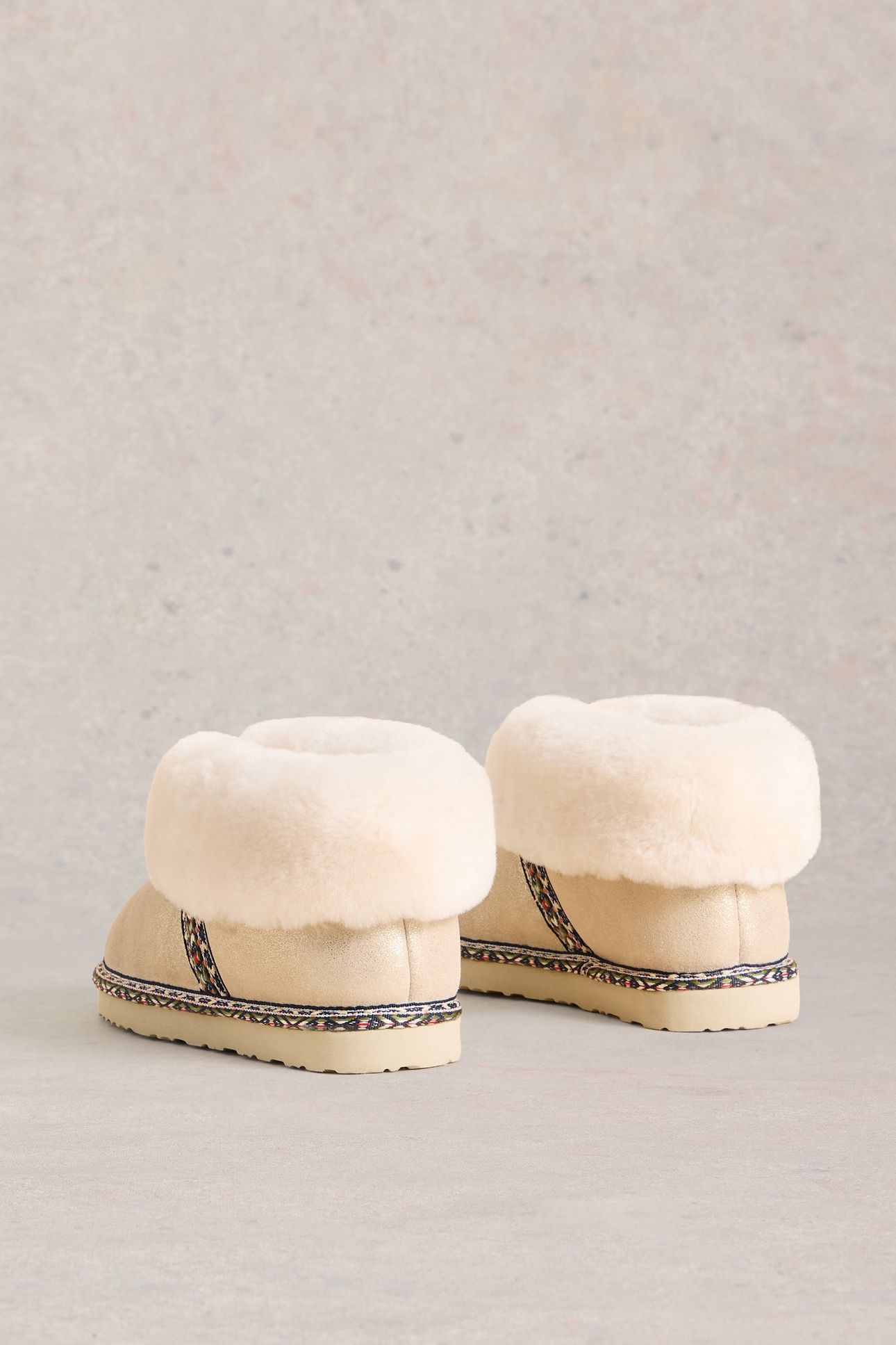 SUEDE SHEARLING SLIPPER BOOT GOLD TONE METALLIC 4