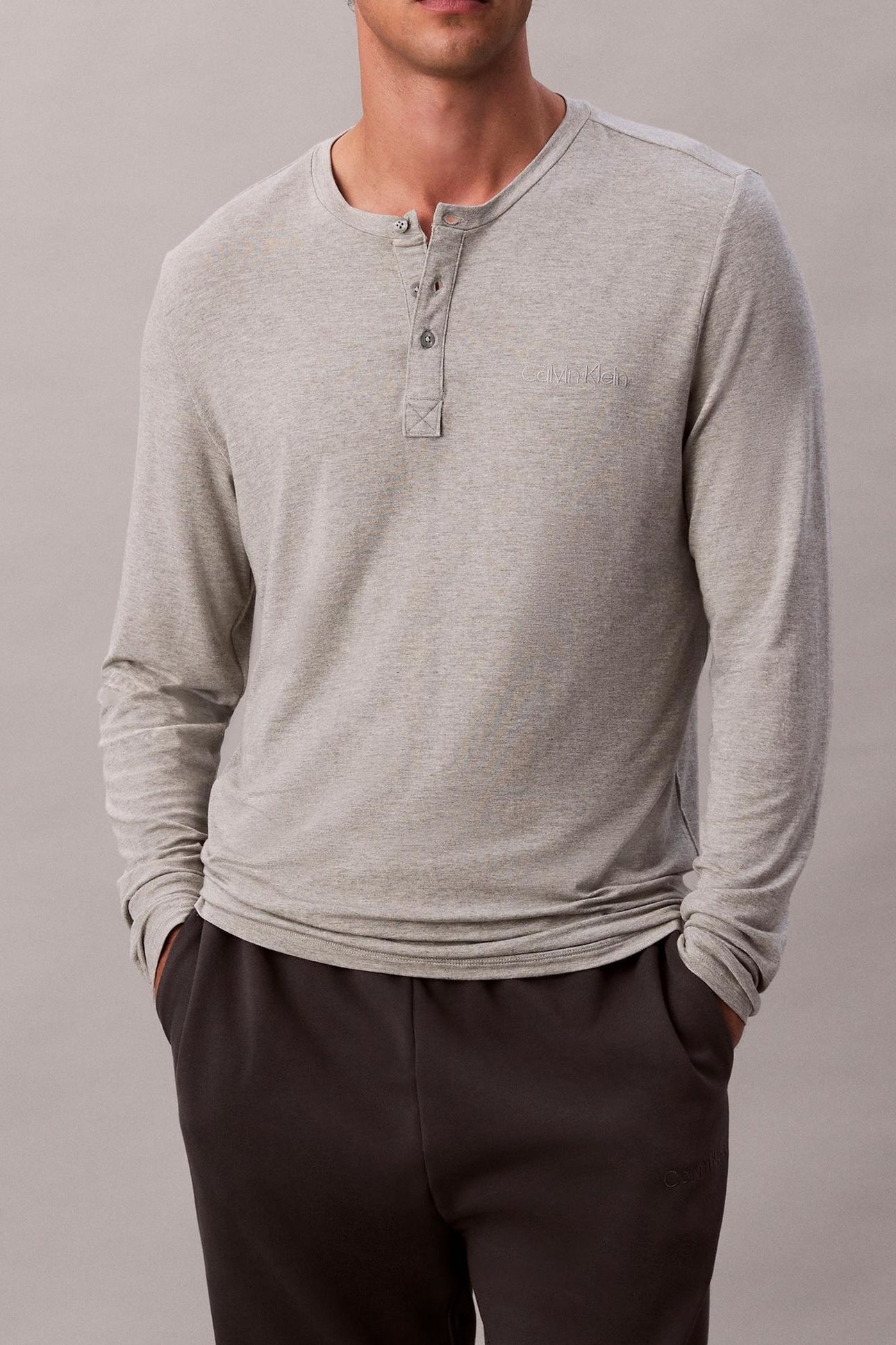 MODAL L/S HENLEY GREY HEATHER 5