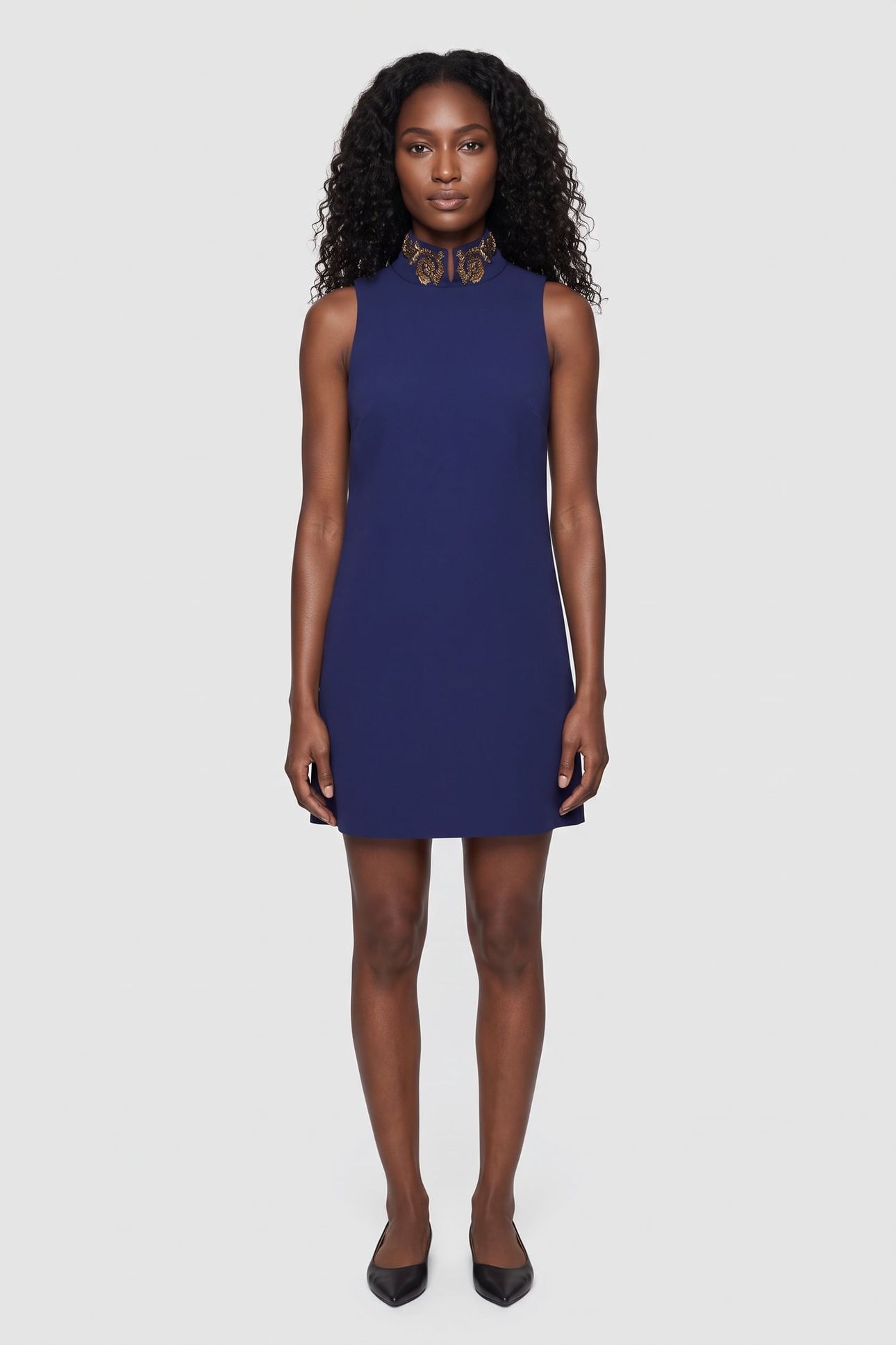 BAROQUE EMBROIDERY CREPE DRESS BLUE 1