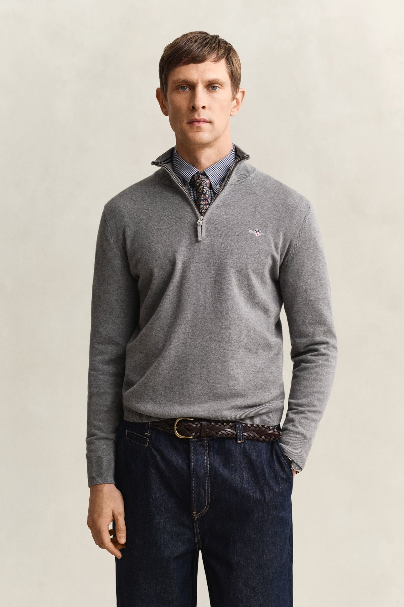 CLASSIC COTTON HALF ZIP DARK GREY MELANGE 1