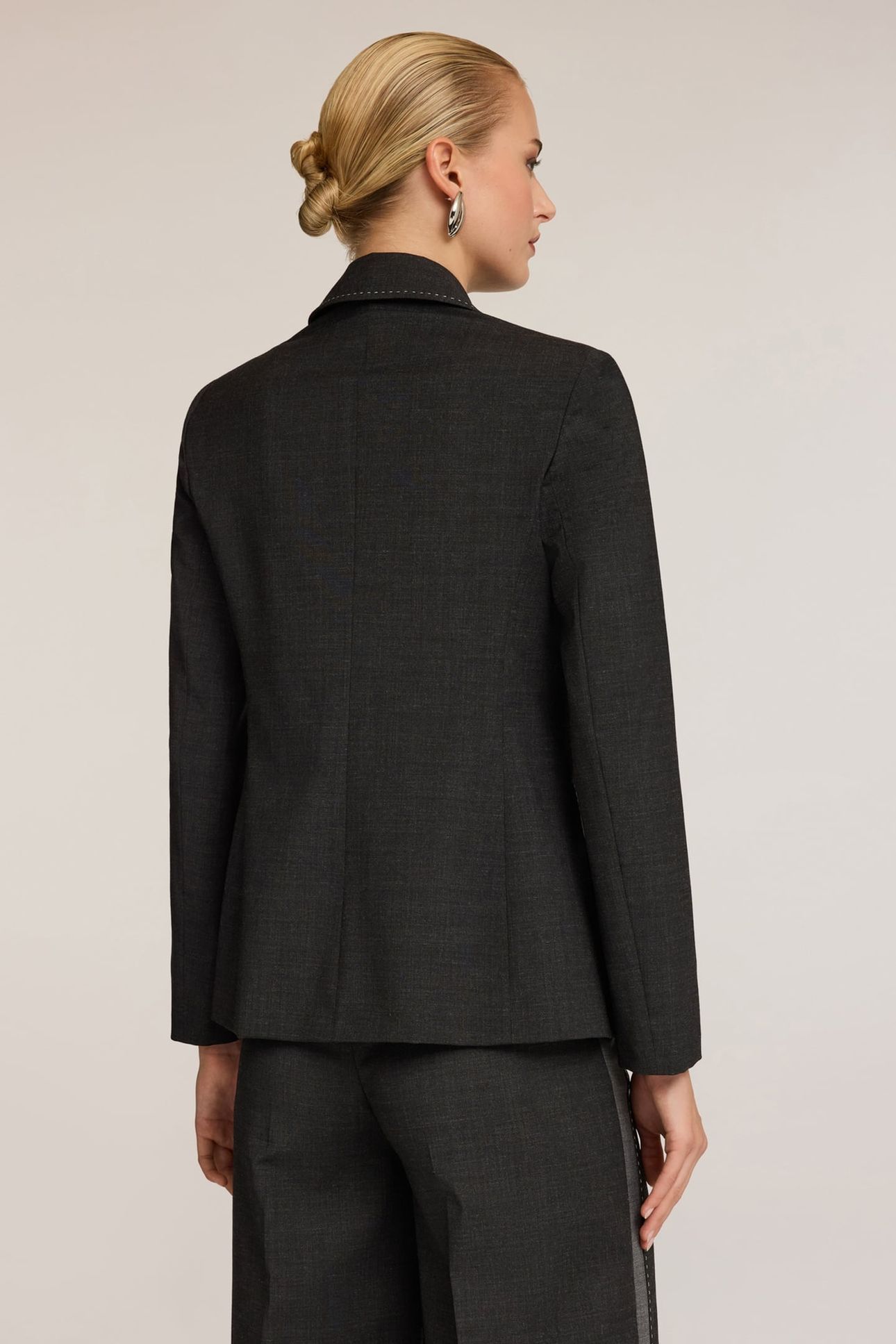 MIXED WOOL CANVAS BLAZER WITH TOPSTITCHING GREY 3