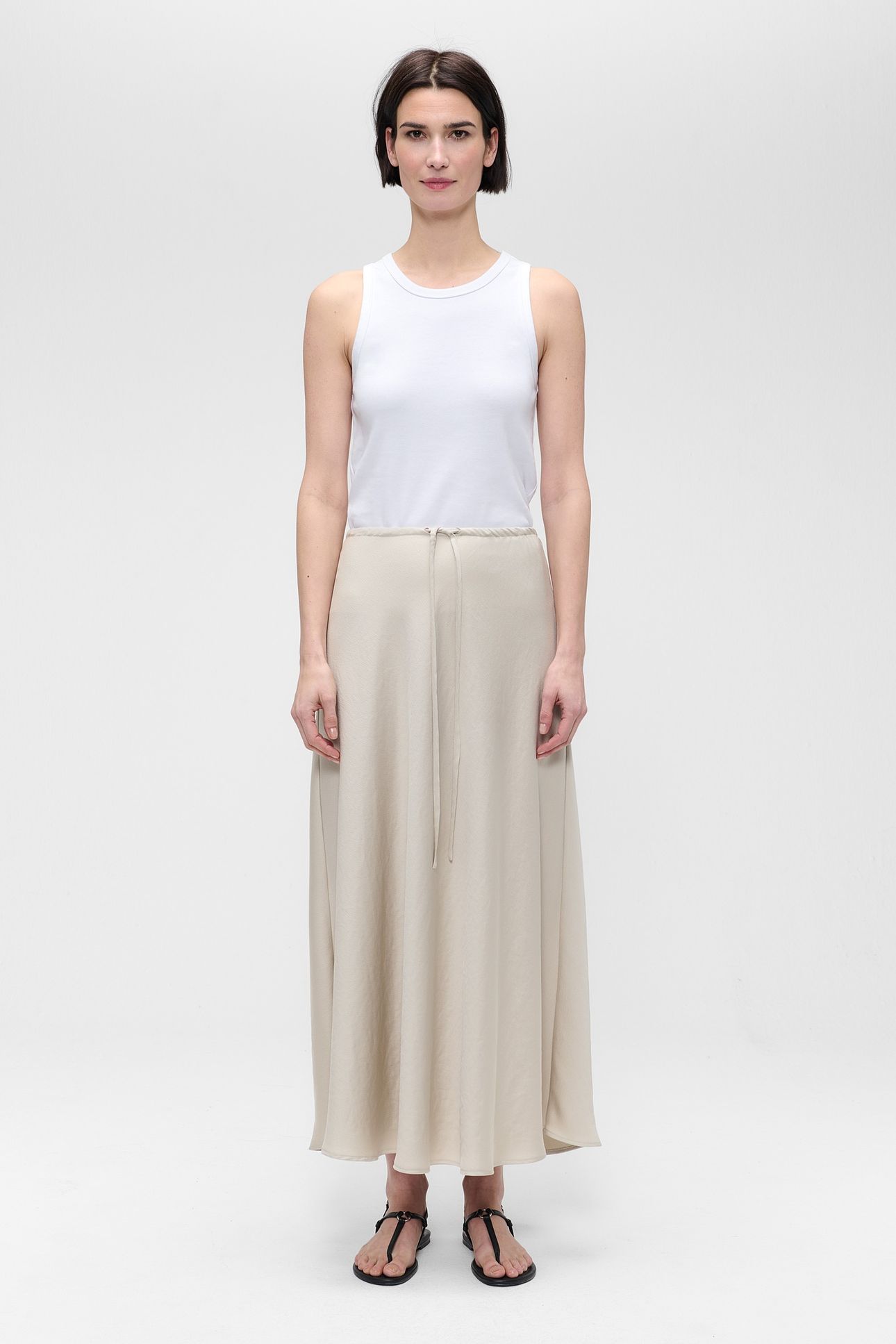 WASHED SATIN DRAWSTRING SKIRT CHALK 1