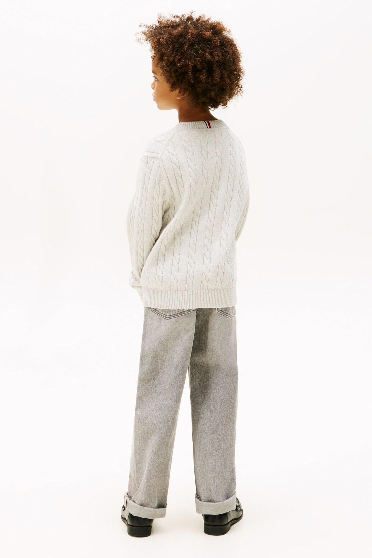 BOYS COTTON CABLE SWEATER GREY HEATHER 2