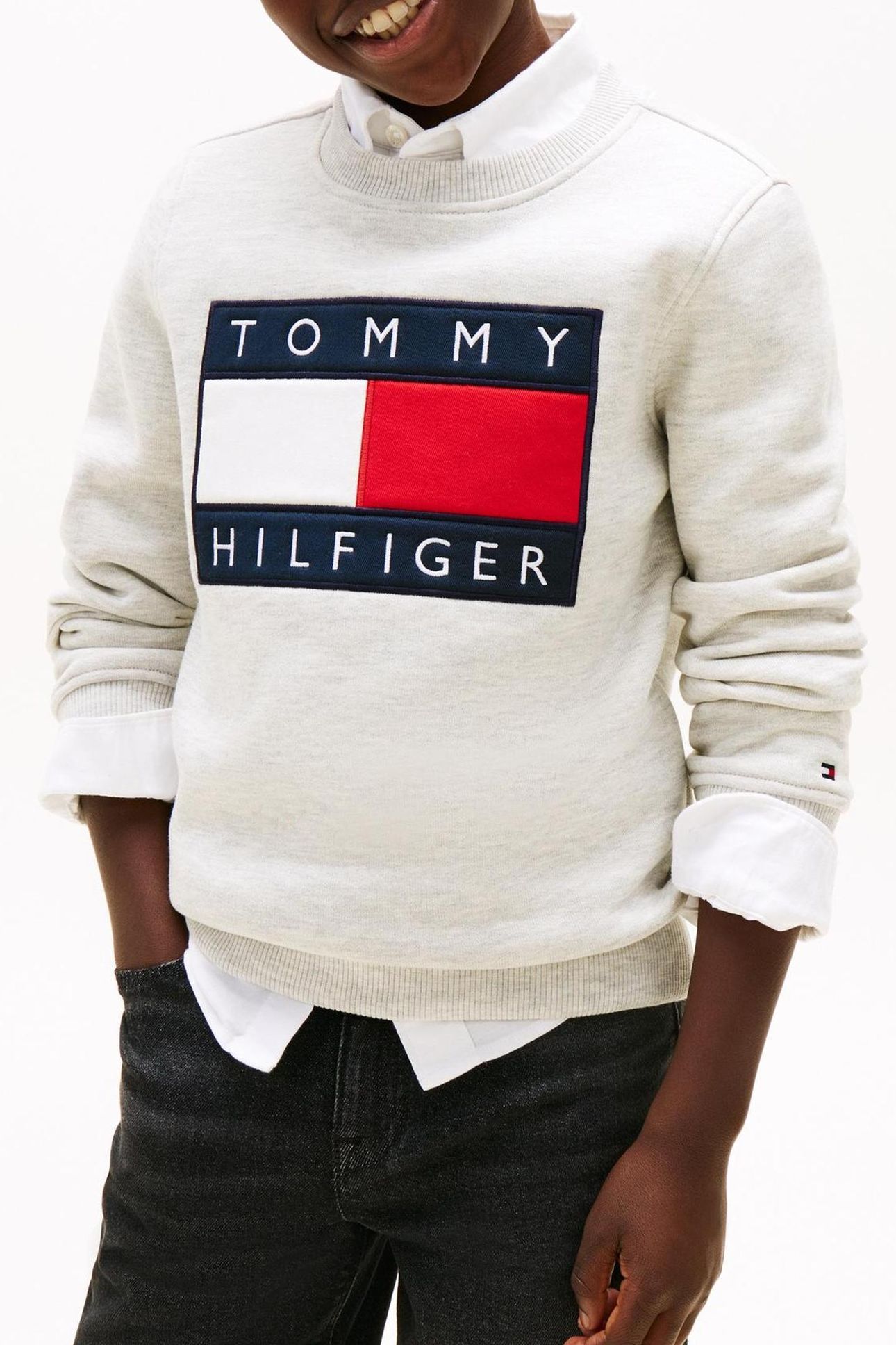 UNISEX HERITAGE FLAG SWEATSHIRT LIGHT GREY HEATHER 1