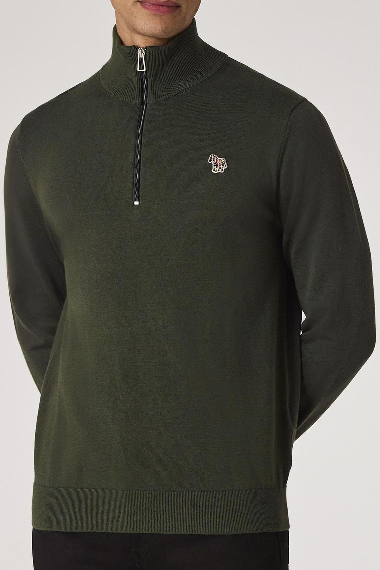 MENS SWEATER ZIP NECK ZEB BAD VERY DARK GREEN 1