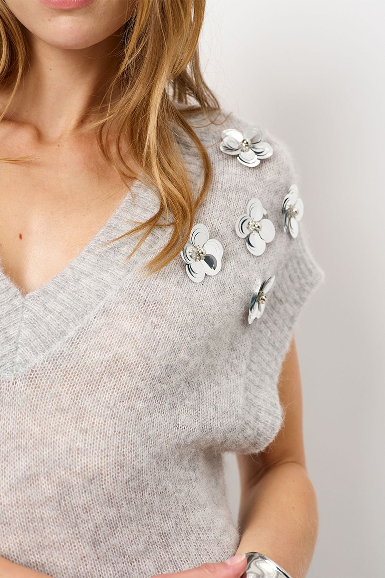 NYCIA SLEEVELESS SEQUIN SWEATER HEATHER GREY 5