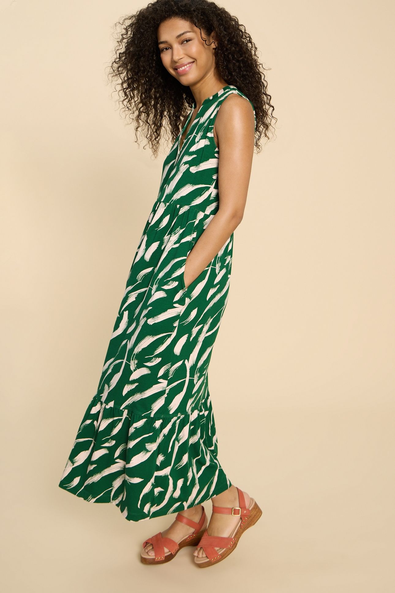 SONIA JERSEY MAXI DRESS GREEN PRINT 1