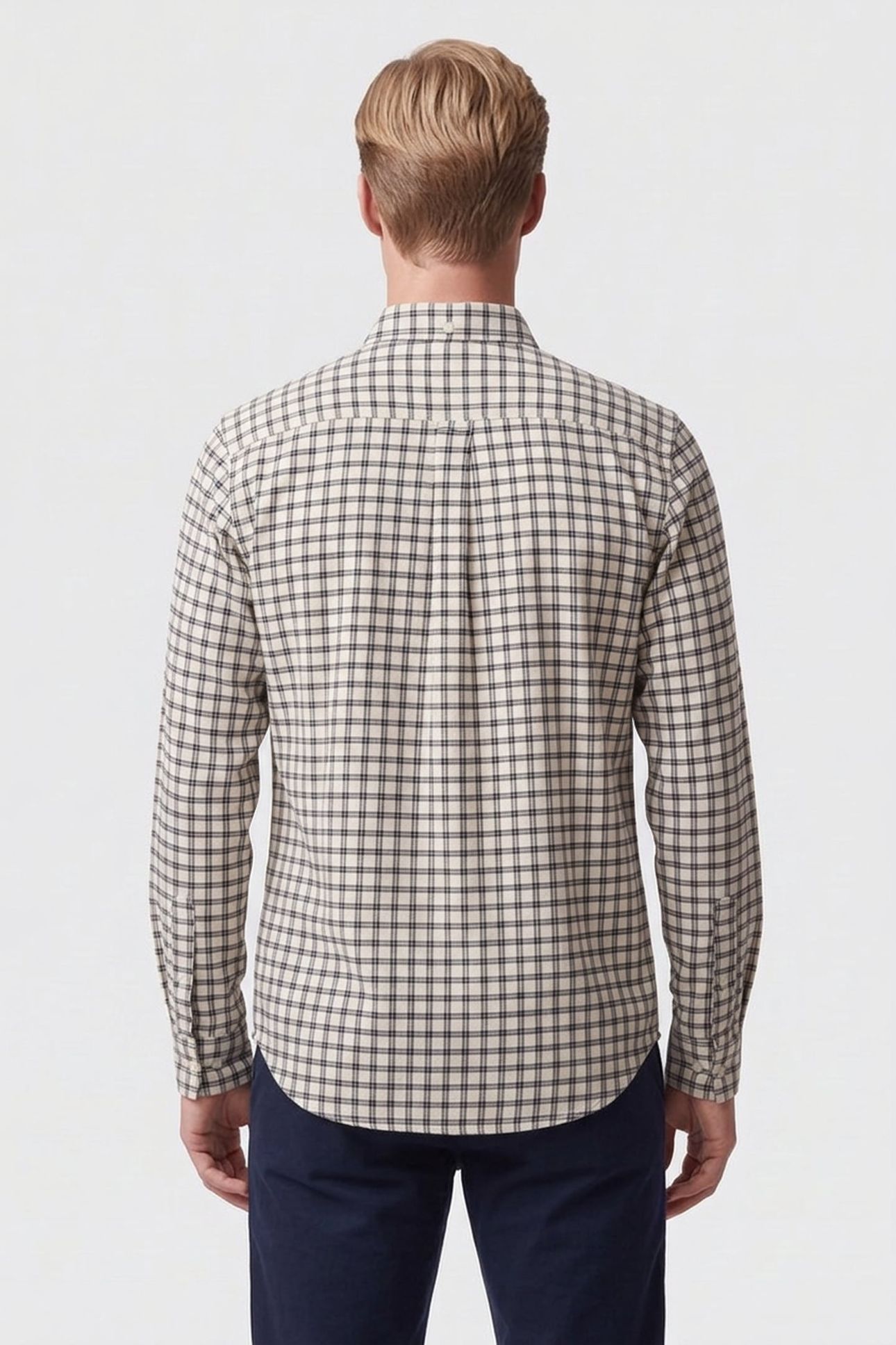 BOX CHECK FLANNEL LS ECRU/MARINE 2