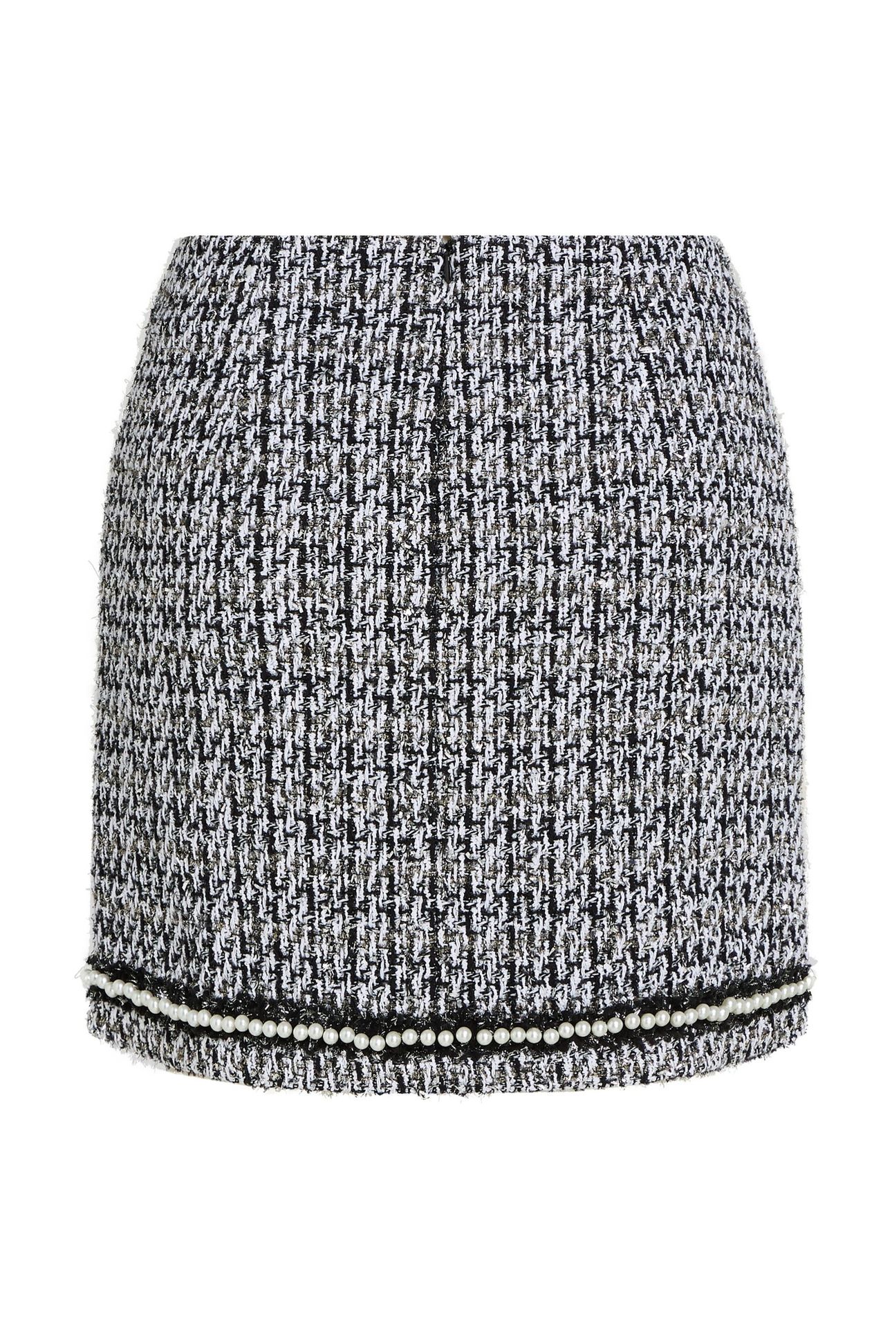 PEARL EMBELLISHED BOUCLE SKIRT BLACK/WHITE/SILVER 5