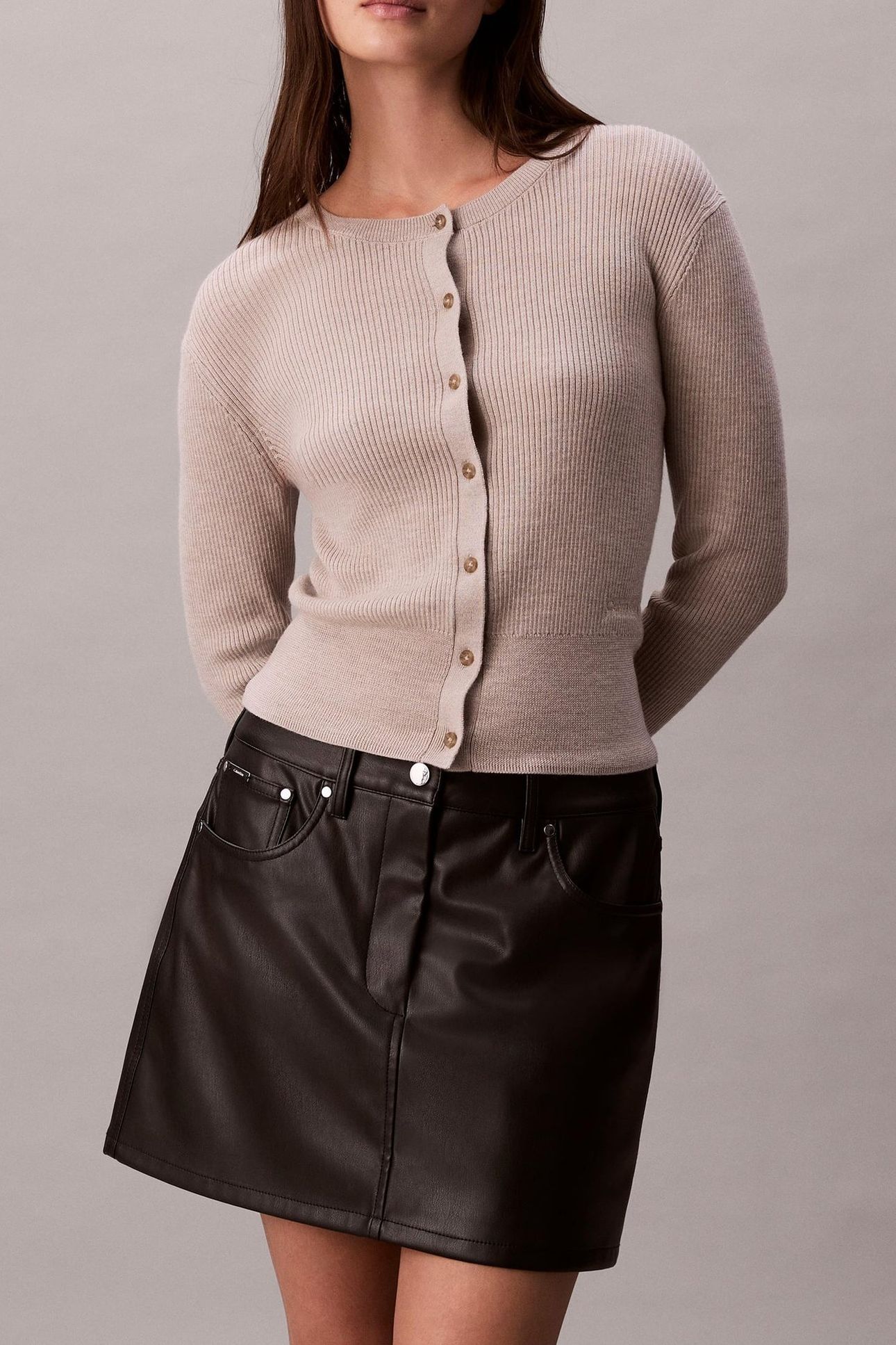 WOOL SILK CROPPED CARDIGAN ISLAND FOSSIL 1