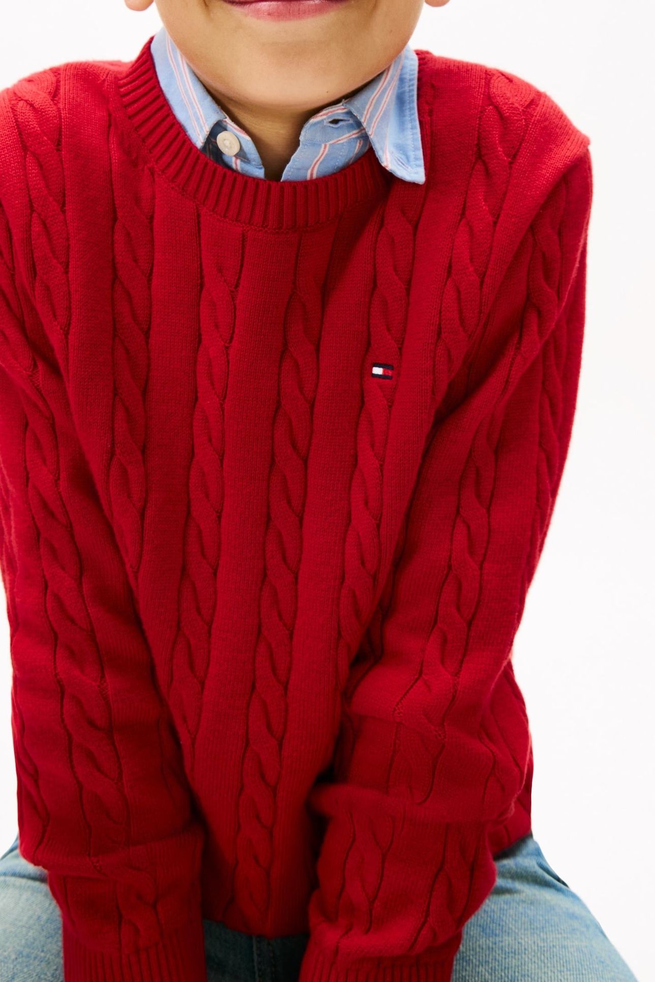 BOYS COTTON CABLE SWEATER MEDIUM RED 5