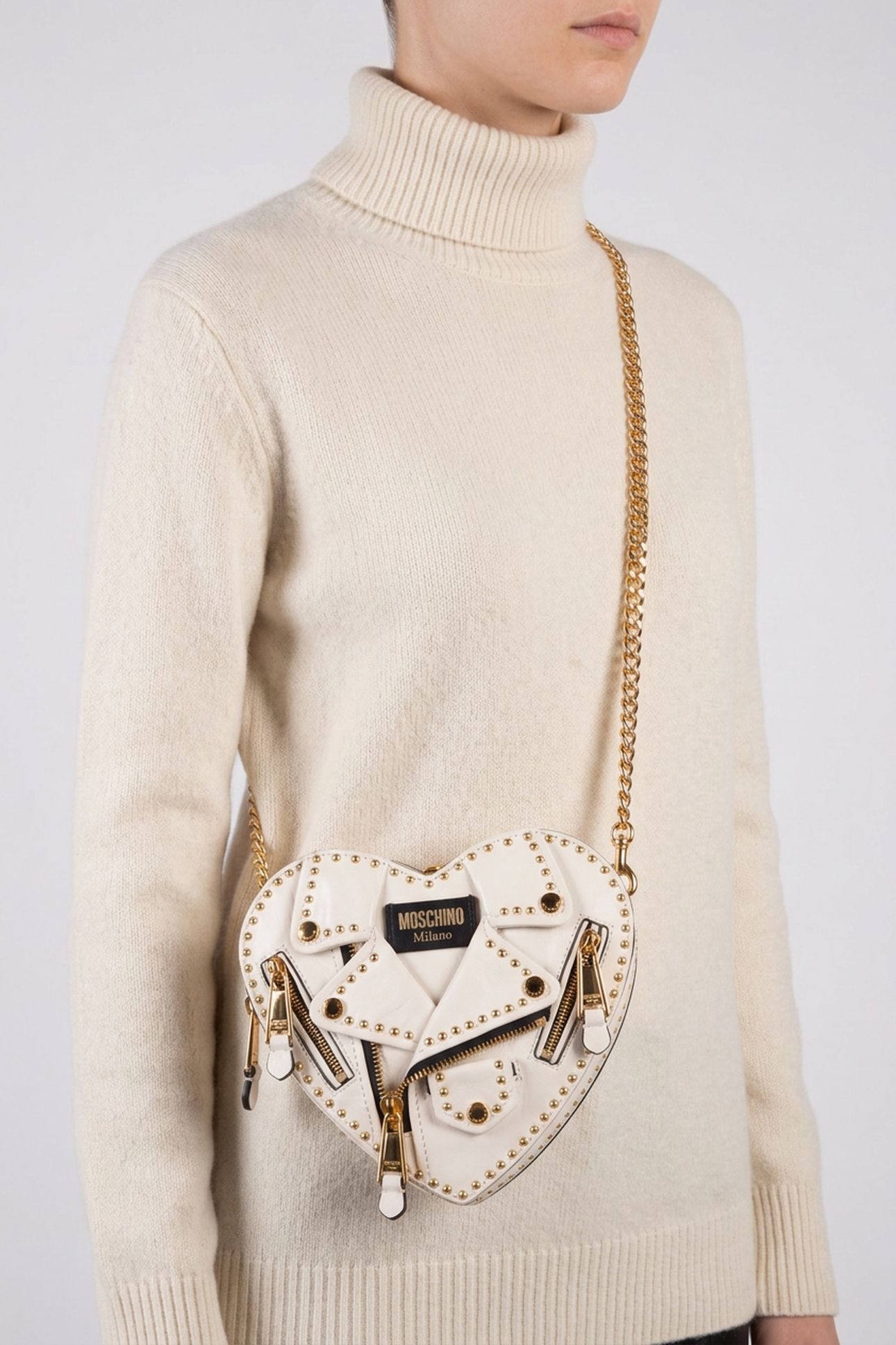 HEART BAG IN SHINY CALFSKIN WITH STUDS GREY 3