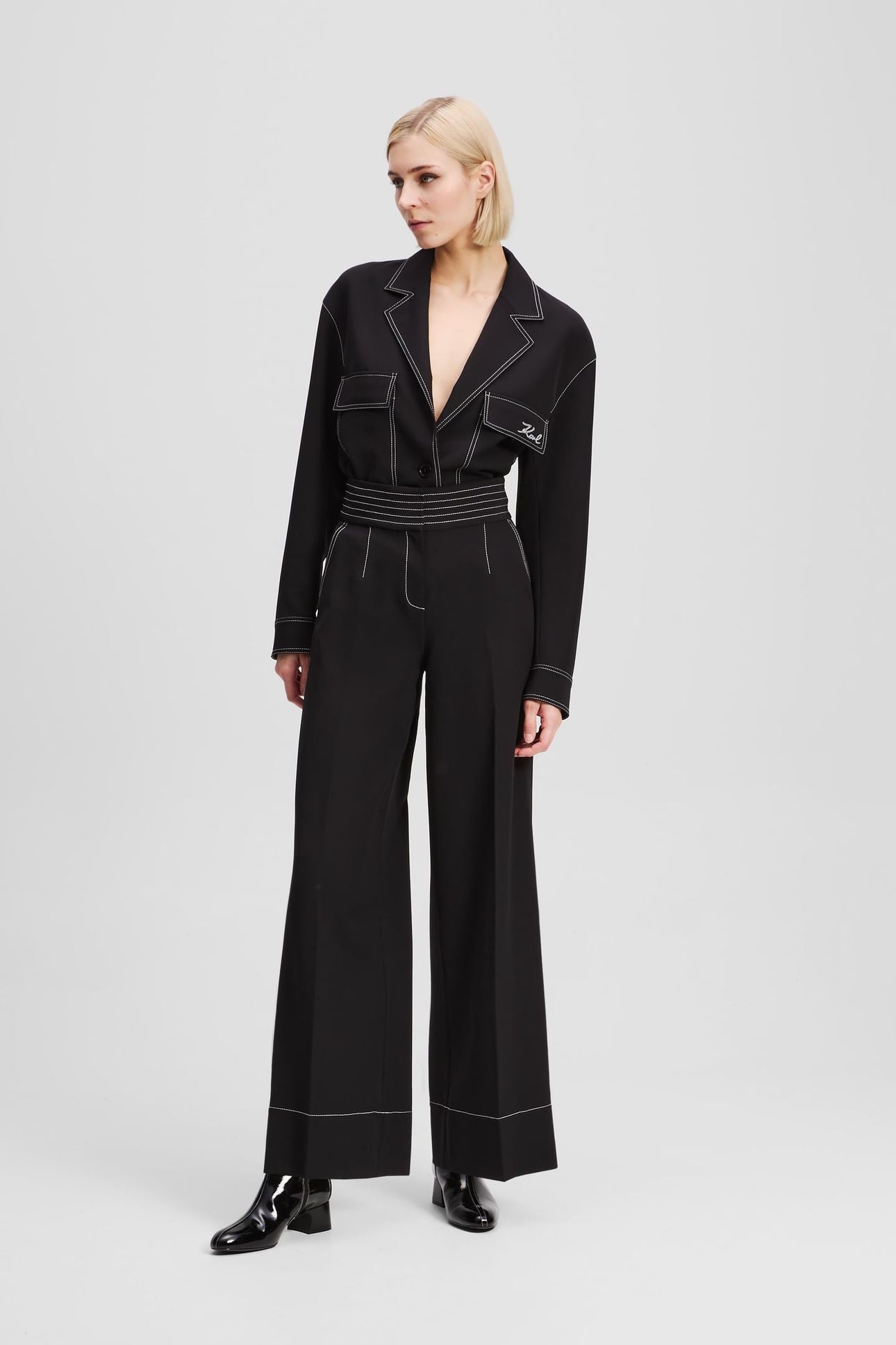 CONTRAST STITCH PANTS BLACK 1