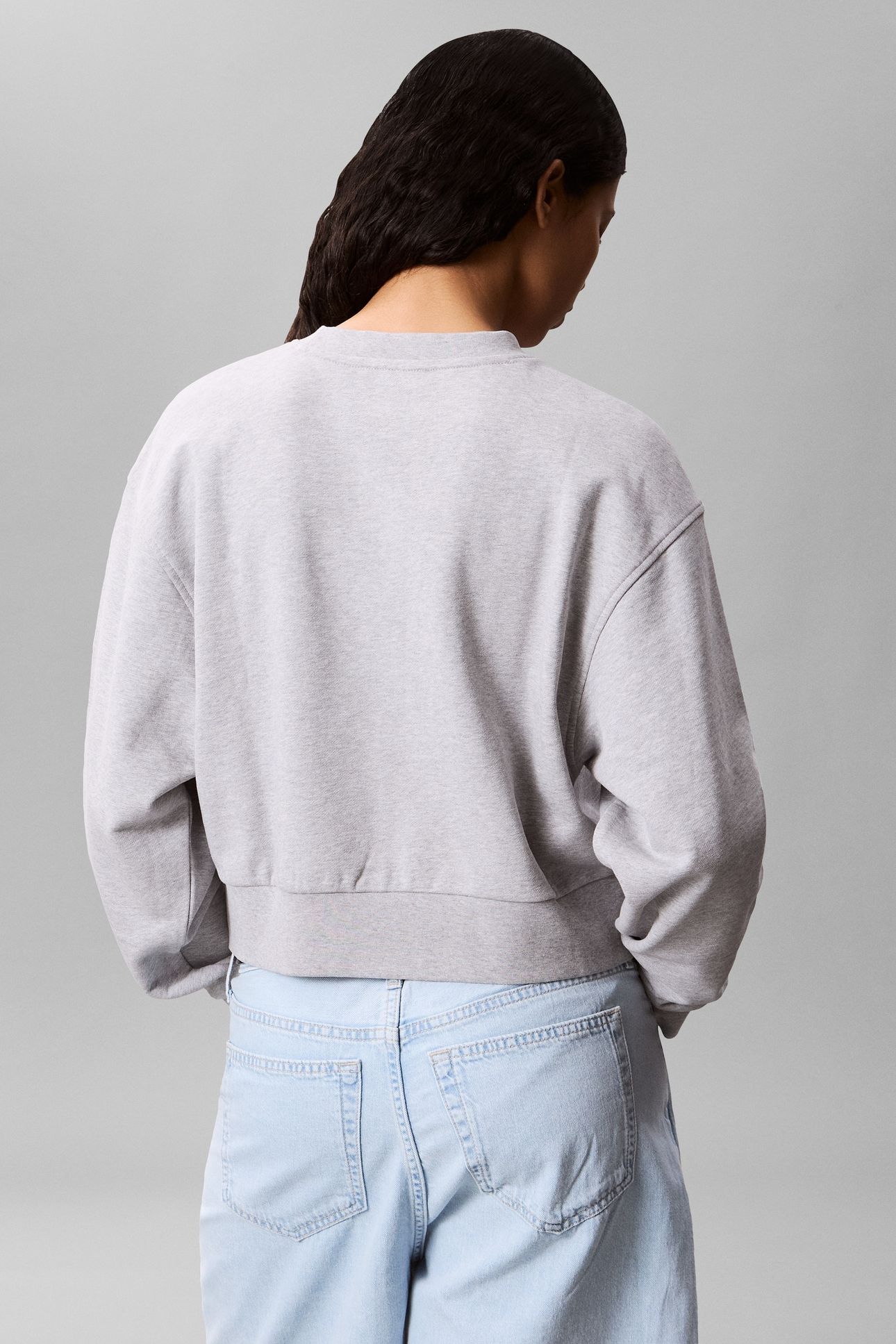 CROPPED BADGE SWEATSHIRT GREY HEATHER 2