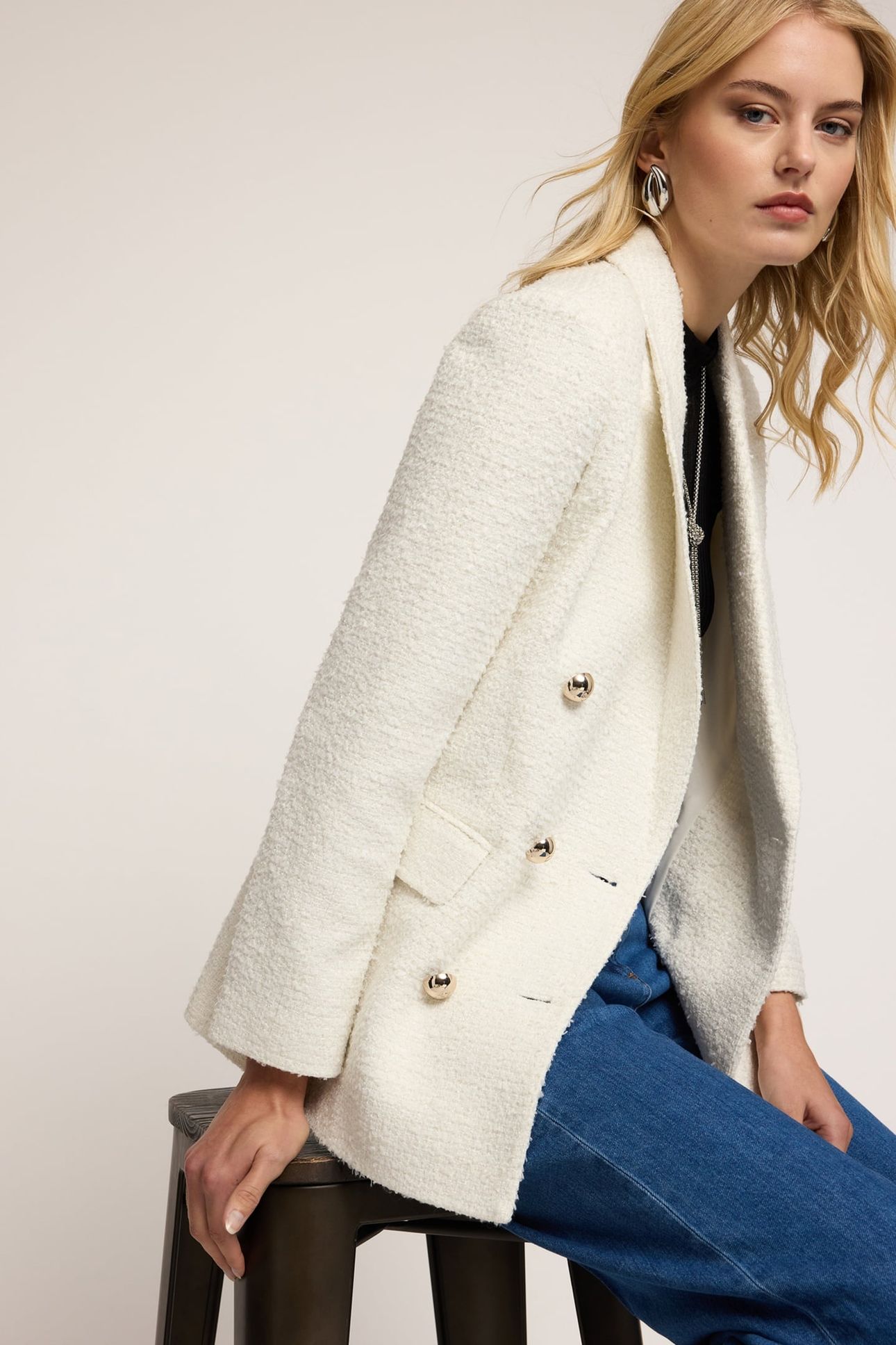 DOUBLE-BREASTED BLAZER IN BOUCLÉ FABRIC WHITE 4