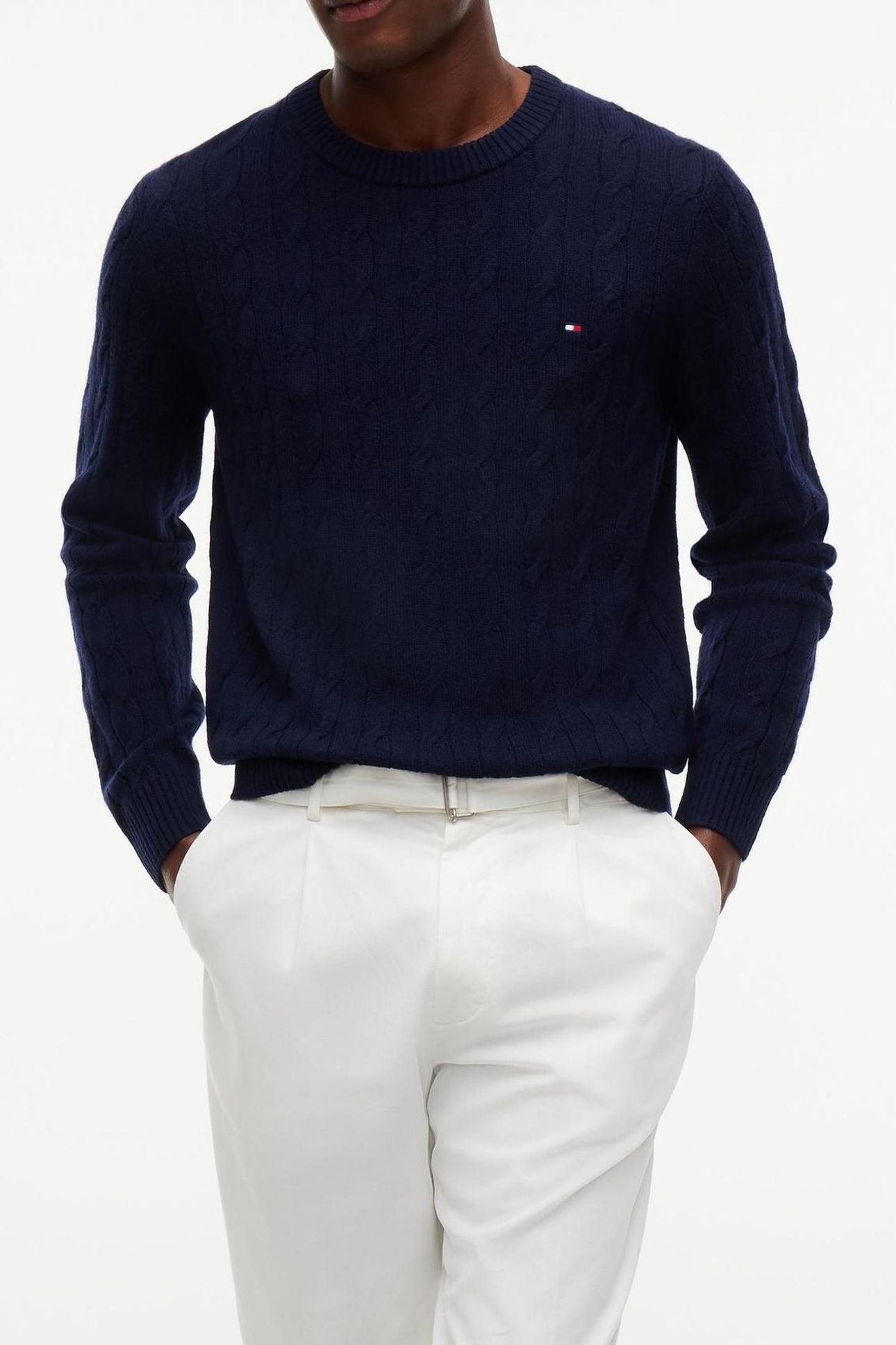 LAMBSWOOL CABLE CREW NAVY BLUE 2