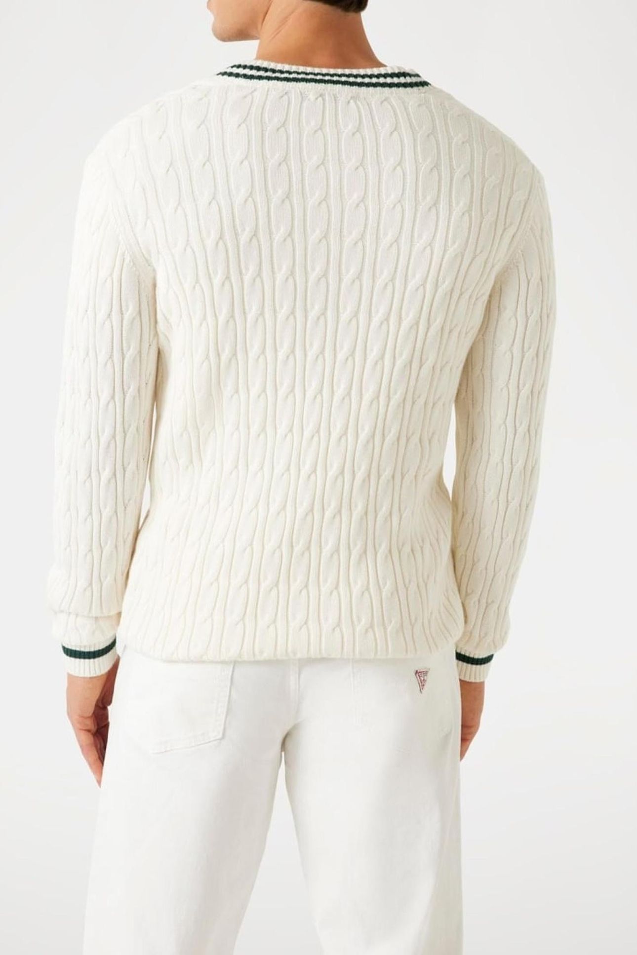 HEWIE V NECK CABLE S SALT WHITE 6