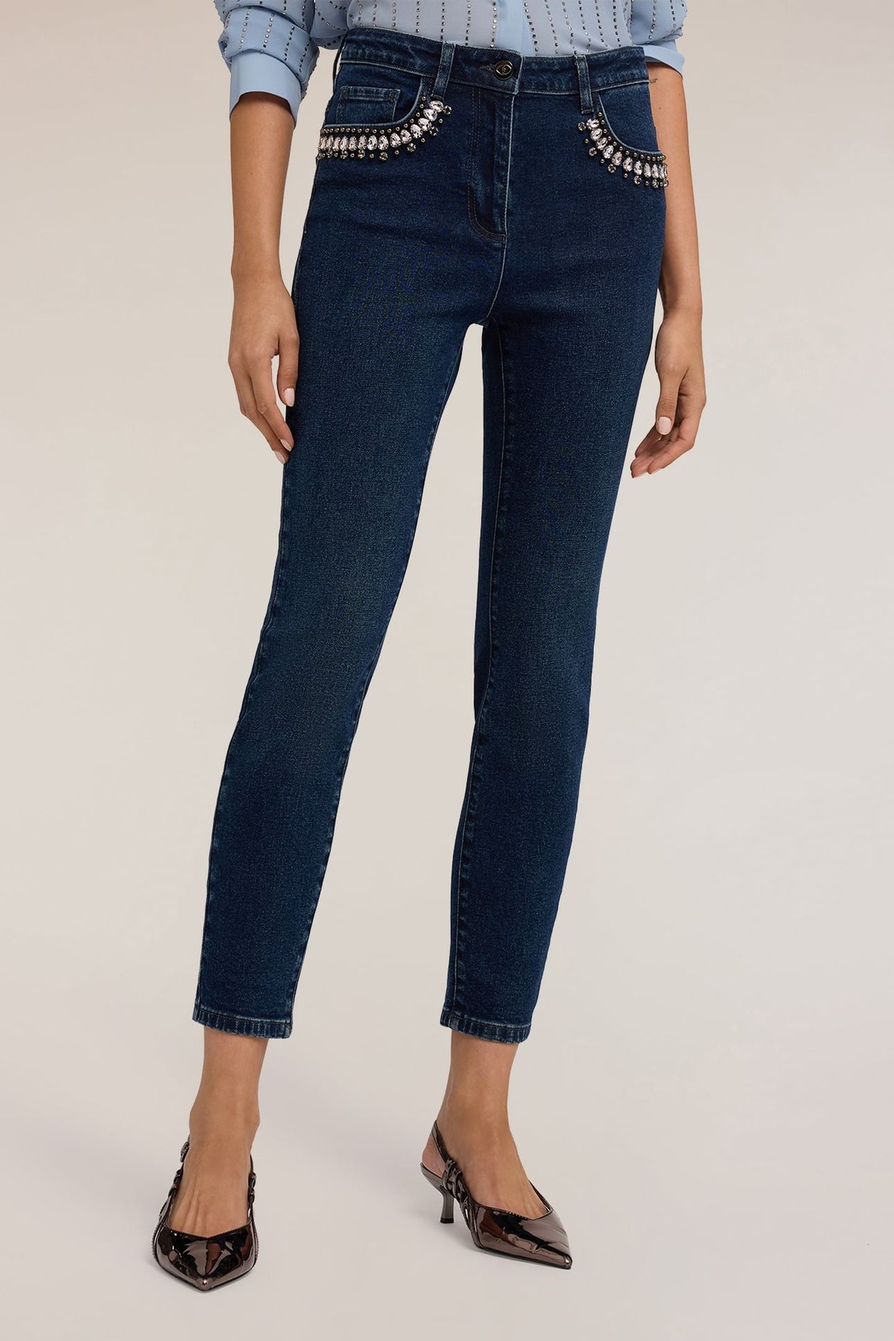 SKINNY JEANS WITH EMBROIDERED POCKETS BLUE 2