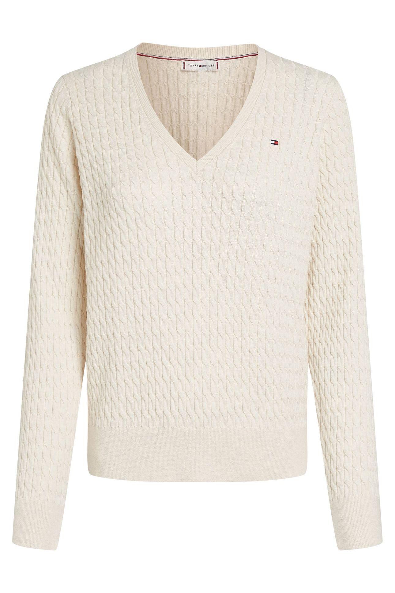 CO CABLE FINE GG V-NECK HEATHER IVORY PETAL 5