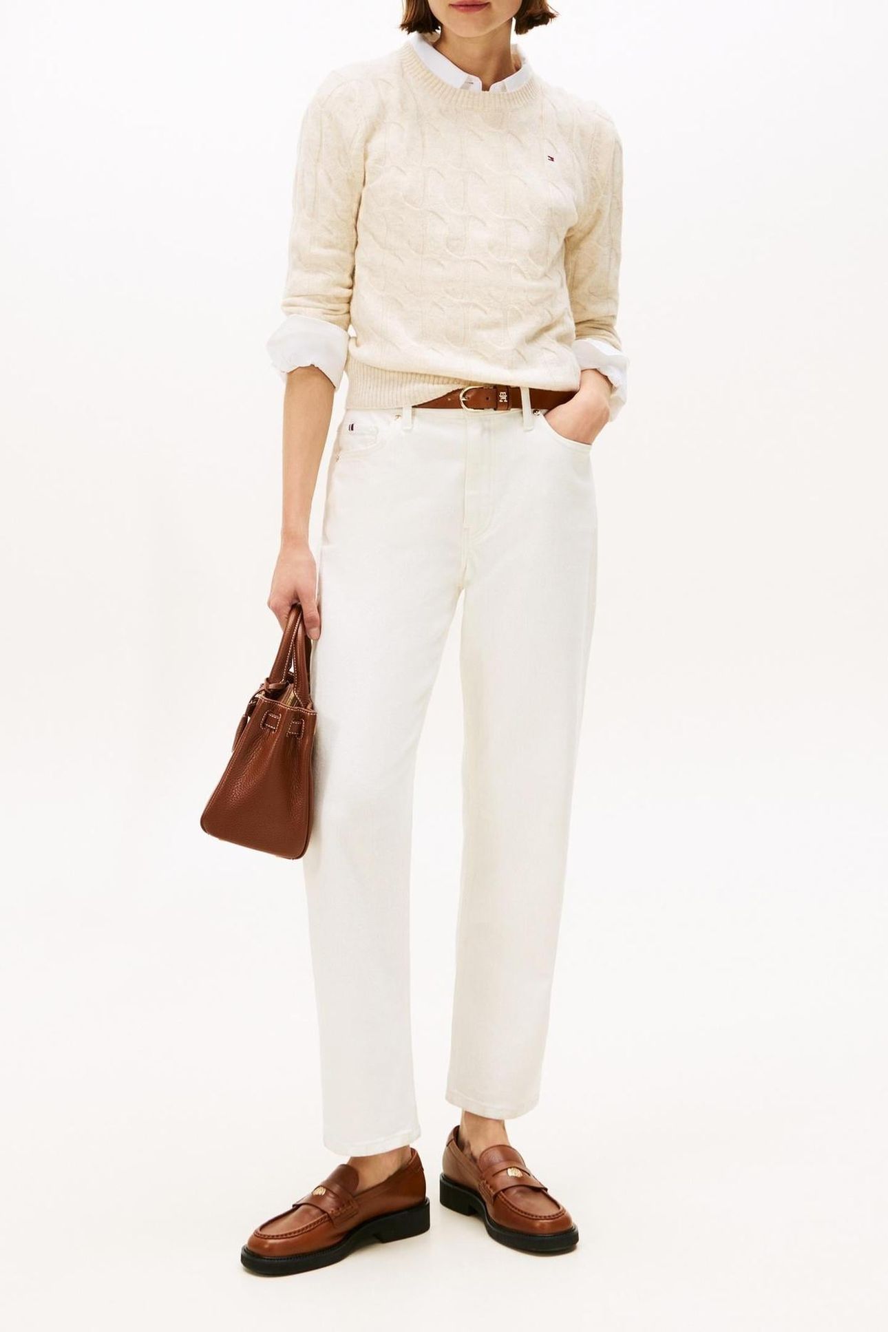 SOFT WOOL CABLE C-NECK HEATHER OATMILK 2