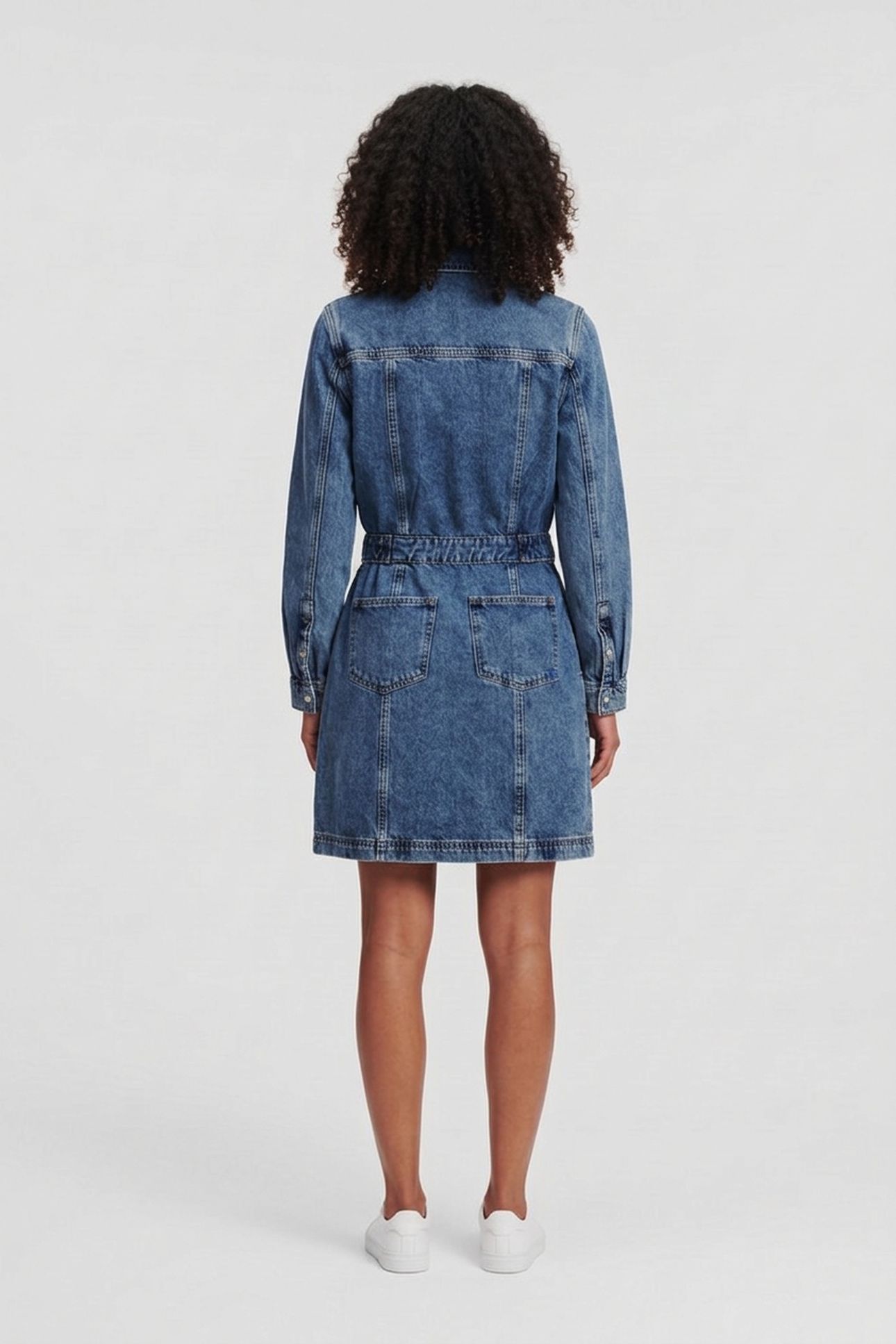 KLJ DENIM PLEATED DRESS MID BLUE 2