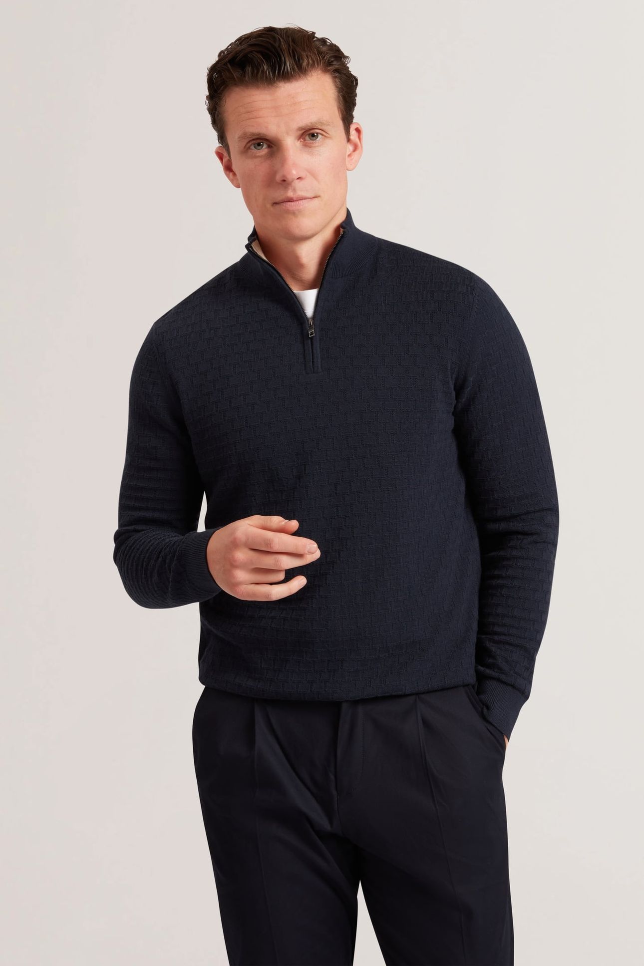 T STITCH HALF ZIP NAVY 1