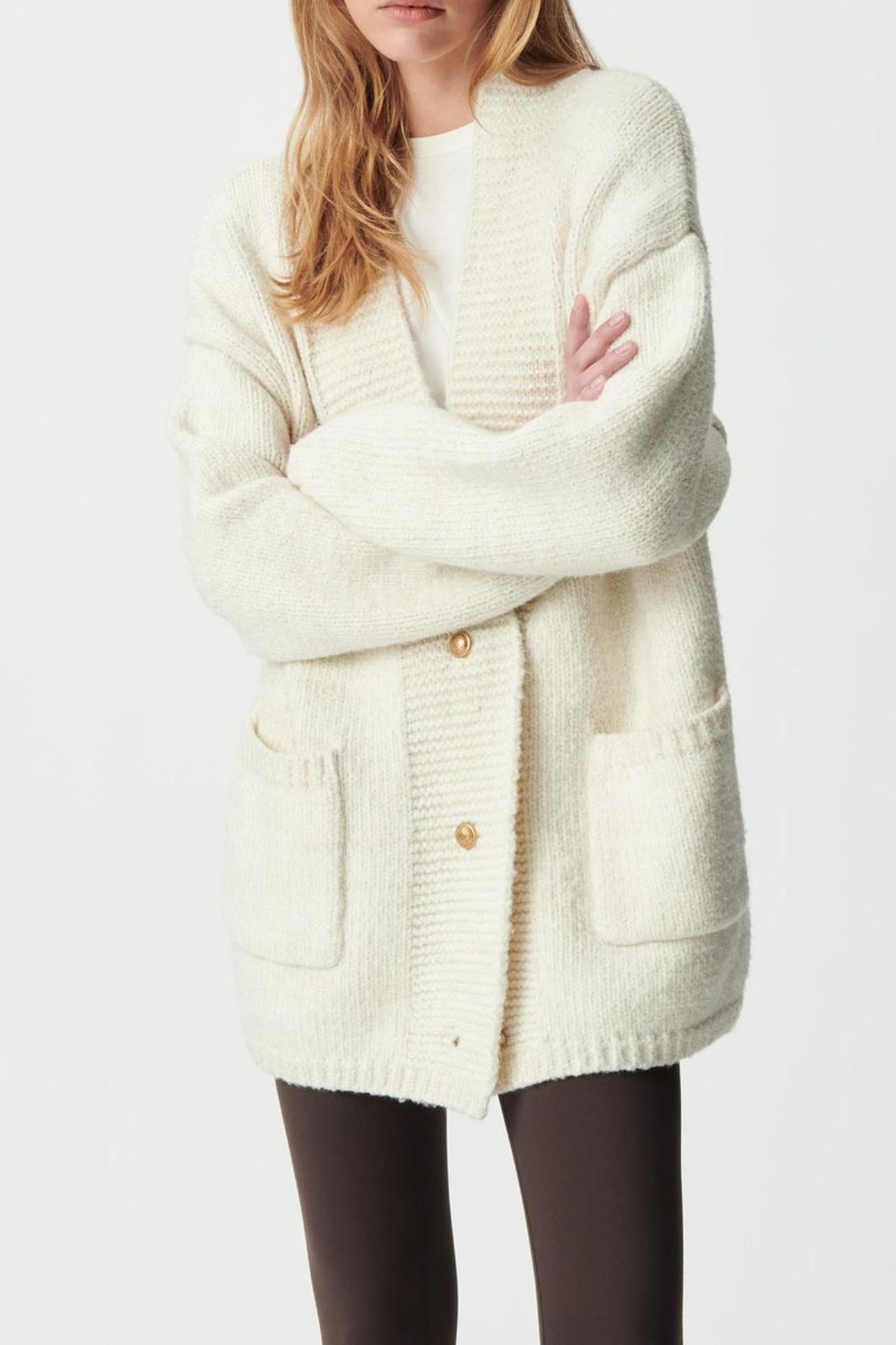 ECRU KNIT AND GOLD LUREX LOOSE CARDIGAN 5