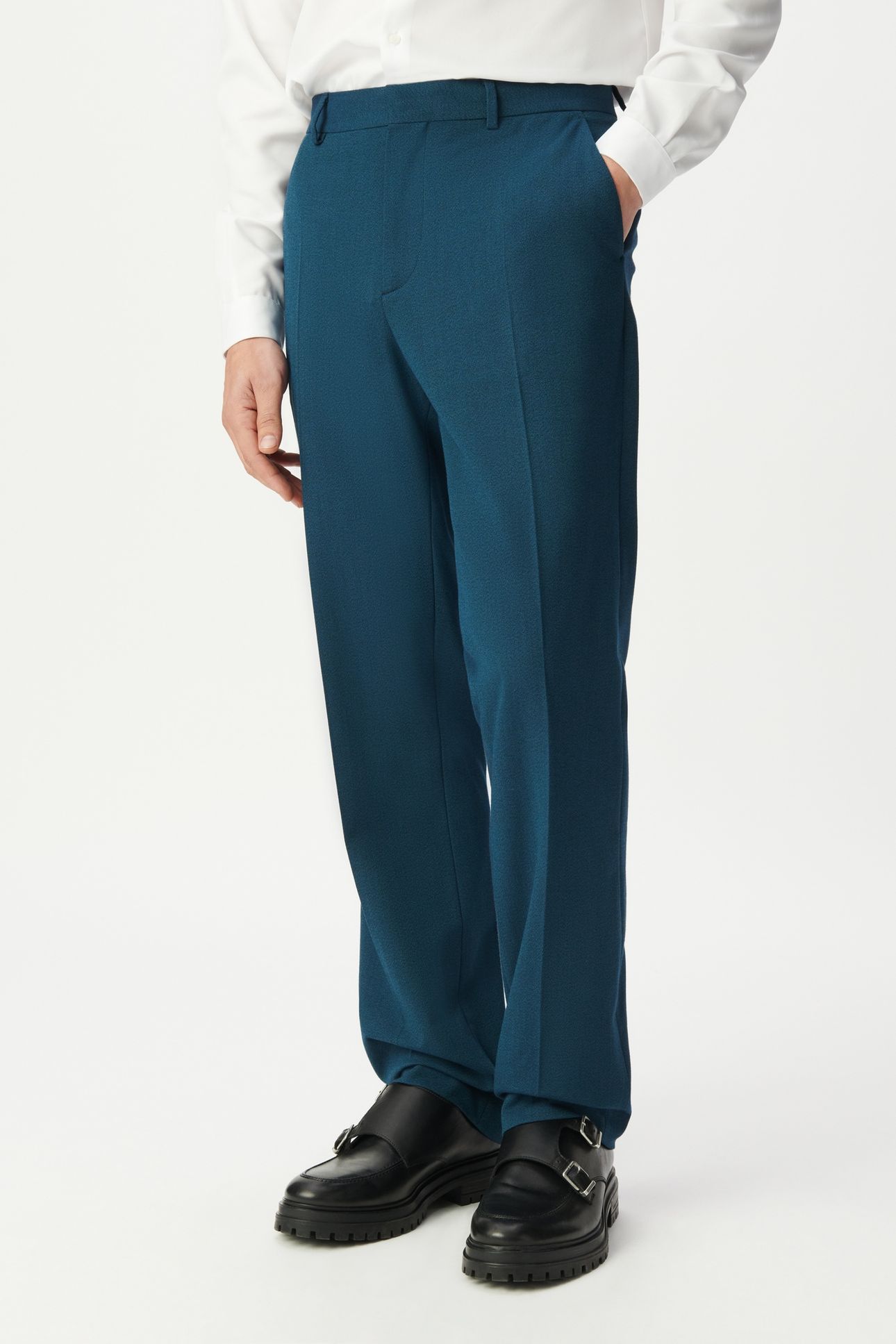 BLUE SEMI-PLAIN SUIT TROUSERS 4