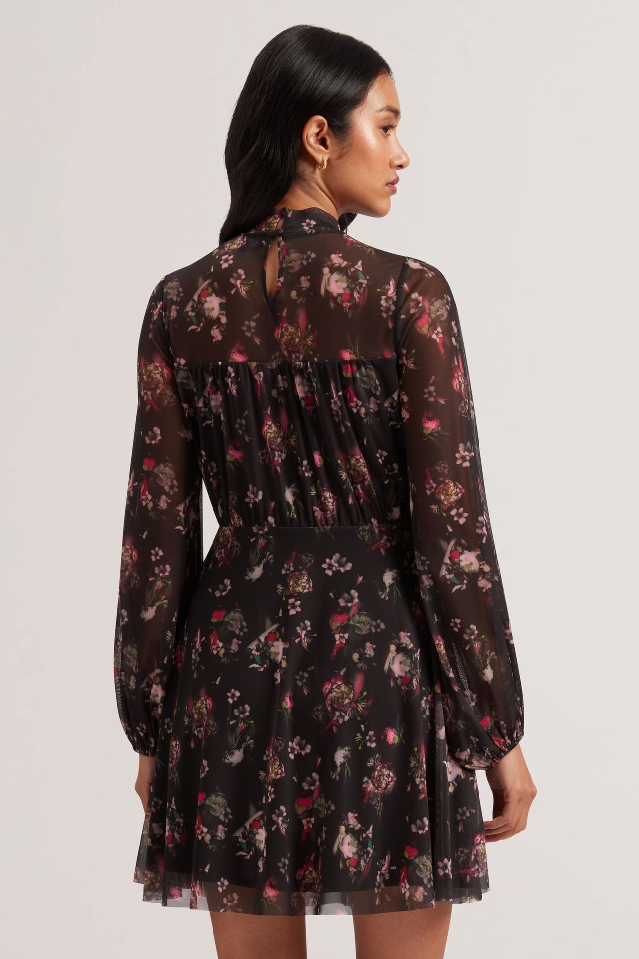 AVETTA LONG SLEEVE FLORAL MESH MINI BLACK 2