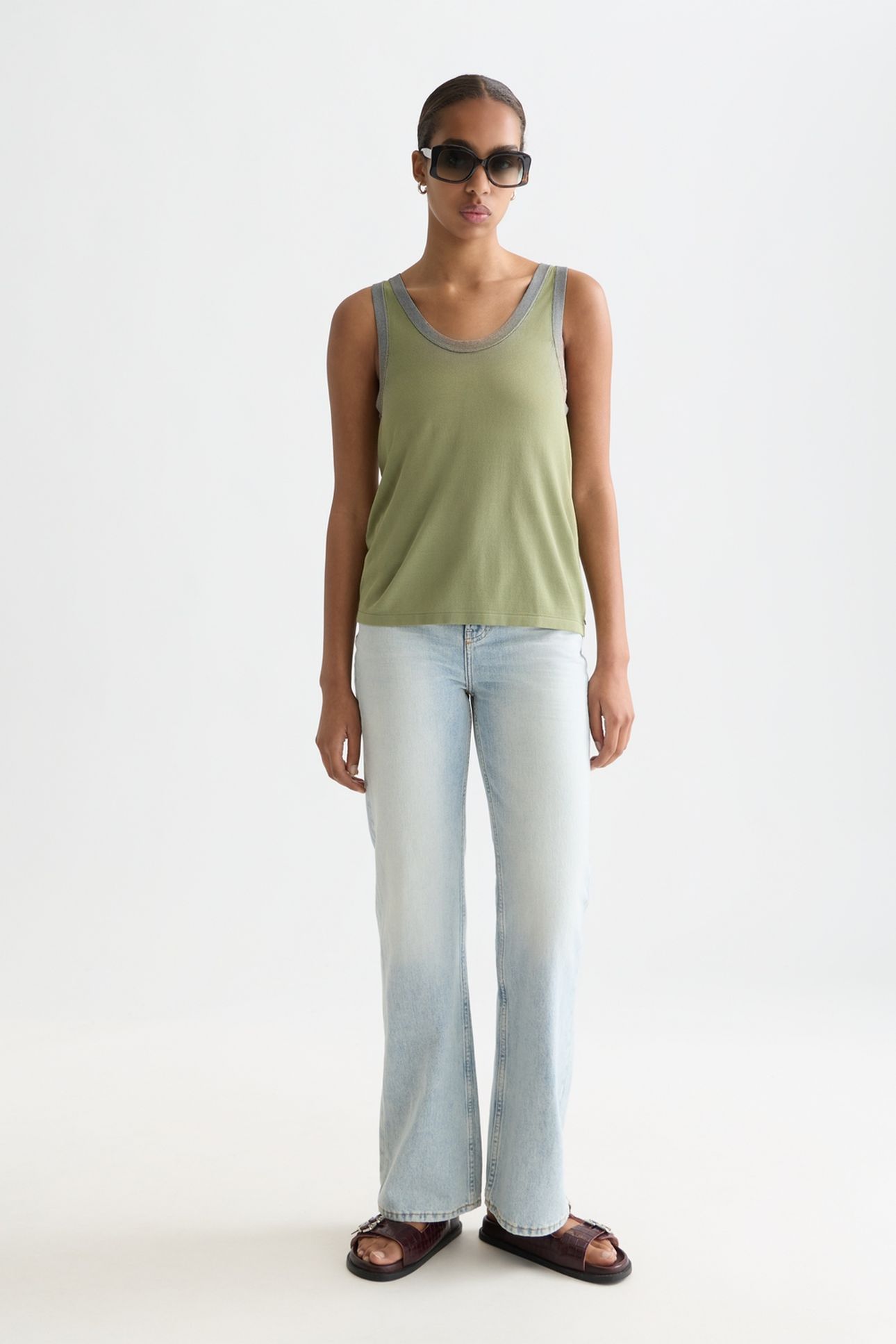 STRIPE TRIM RELAXED KNITTED VEST OIL GREEN 3