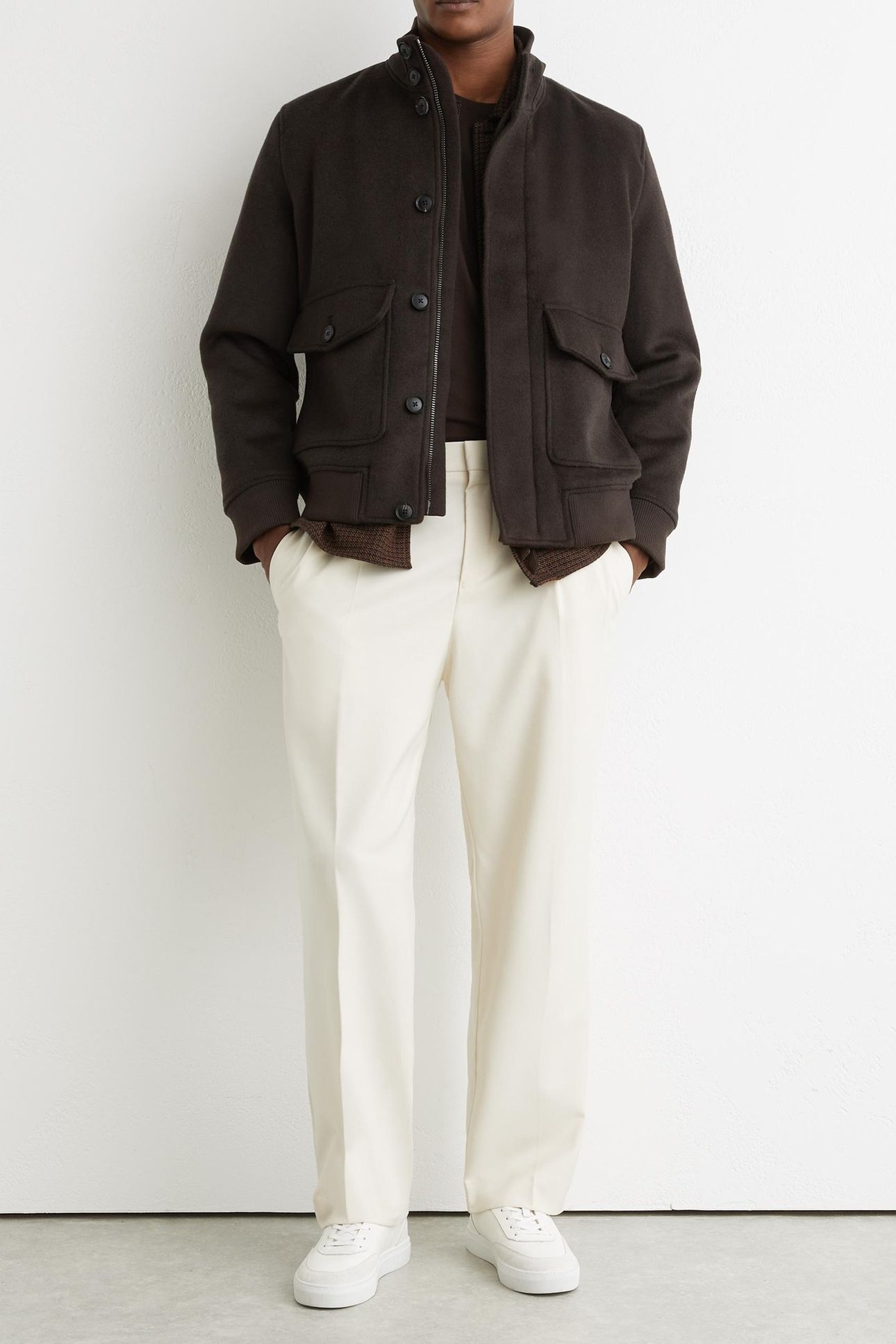 SHORT WOOL BOMBER JACKET CHOCOLATE BROWN 1
