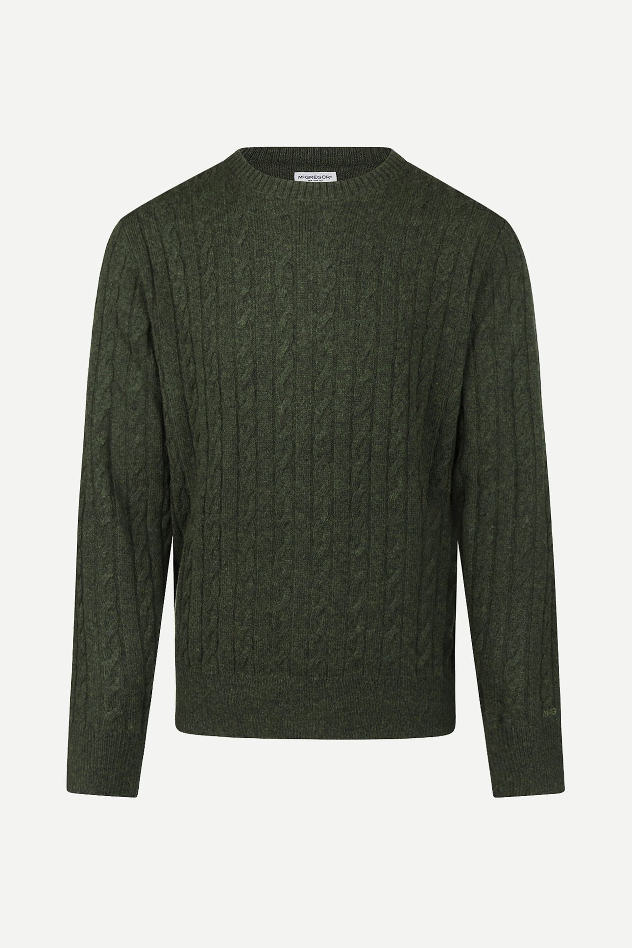 CABLE CREW NECK SWEATER DARK OLIVE 2