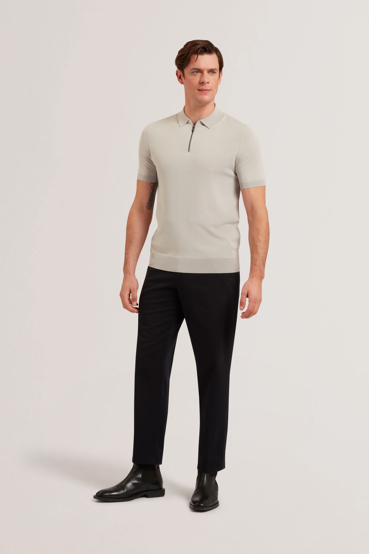 DALDIN SS RAYON ZIP POLO MID-GREY 3