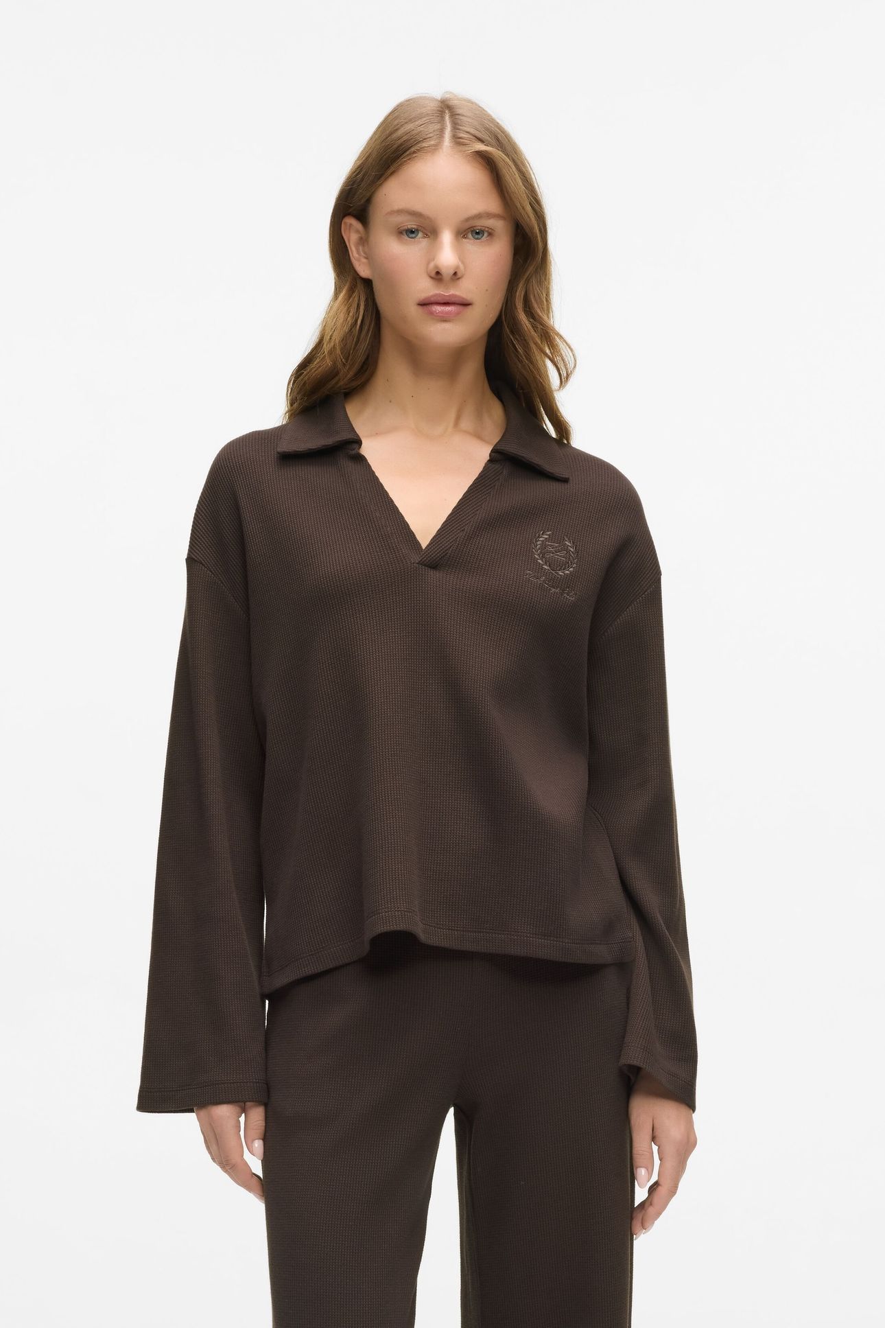 HOTEL KARL WAFFLE LS POLO TOP BLACK COFFEE 1
