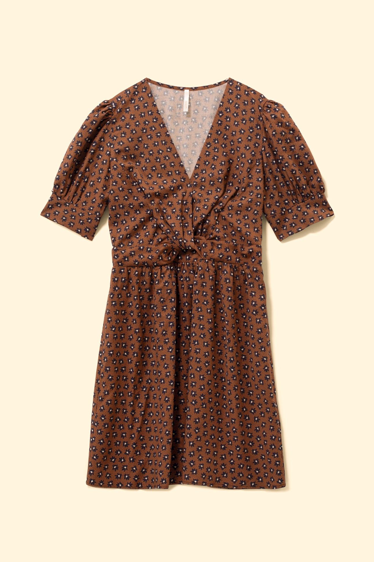 CAMEL DRESS WITH BLACK FLOWER PRINT 4