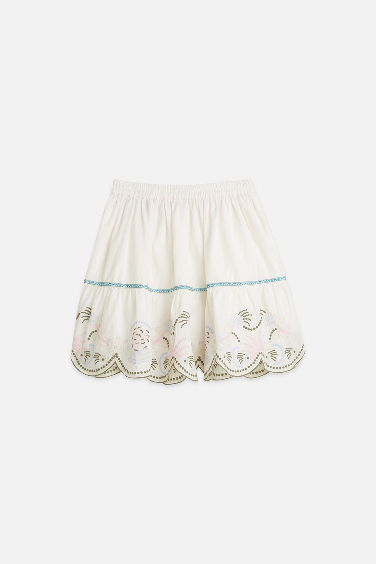 GIRLS EMBROIDERED HEM COTTON SKIRT WHITE TRADITIONAL 4