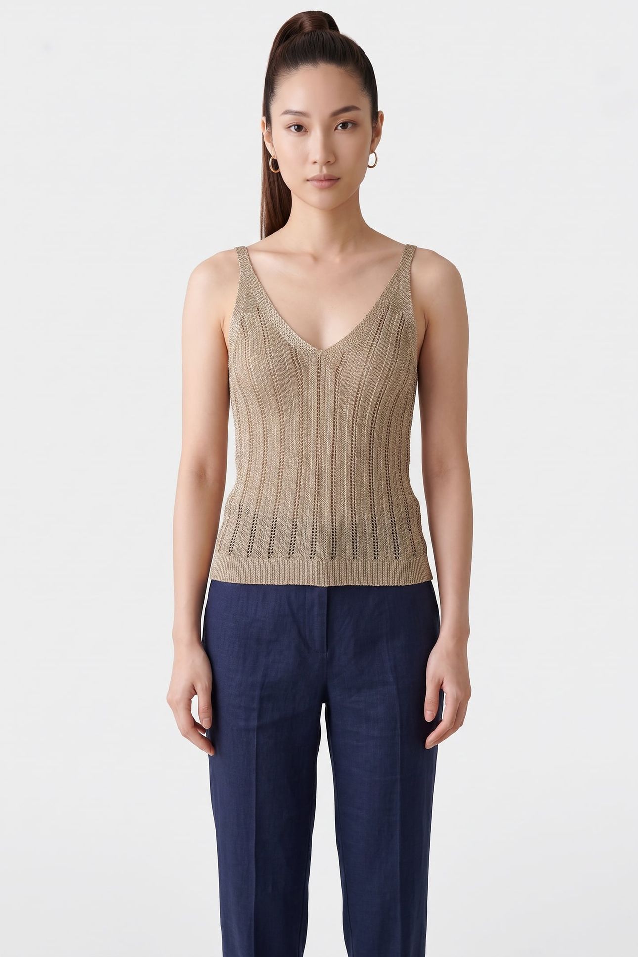 V NECK KNITTED TANK GOLD 1